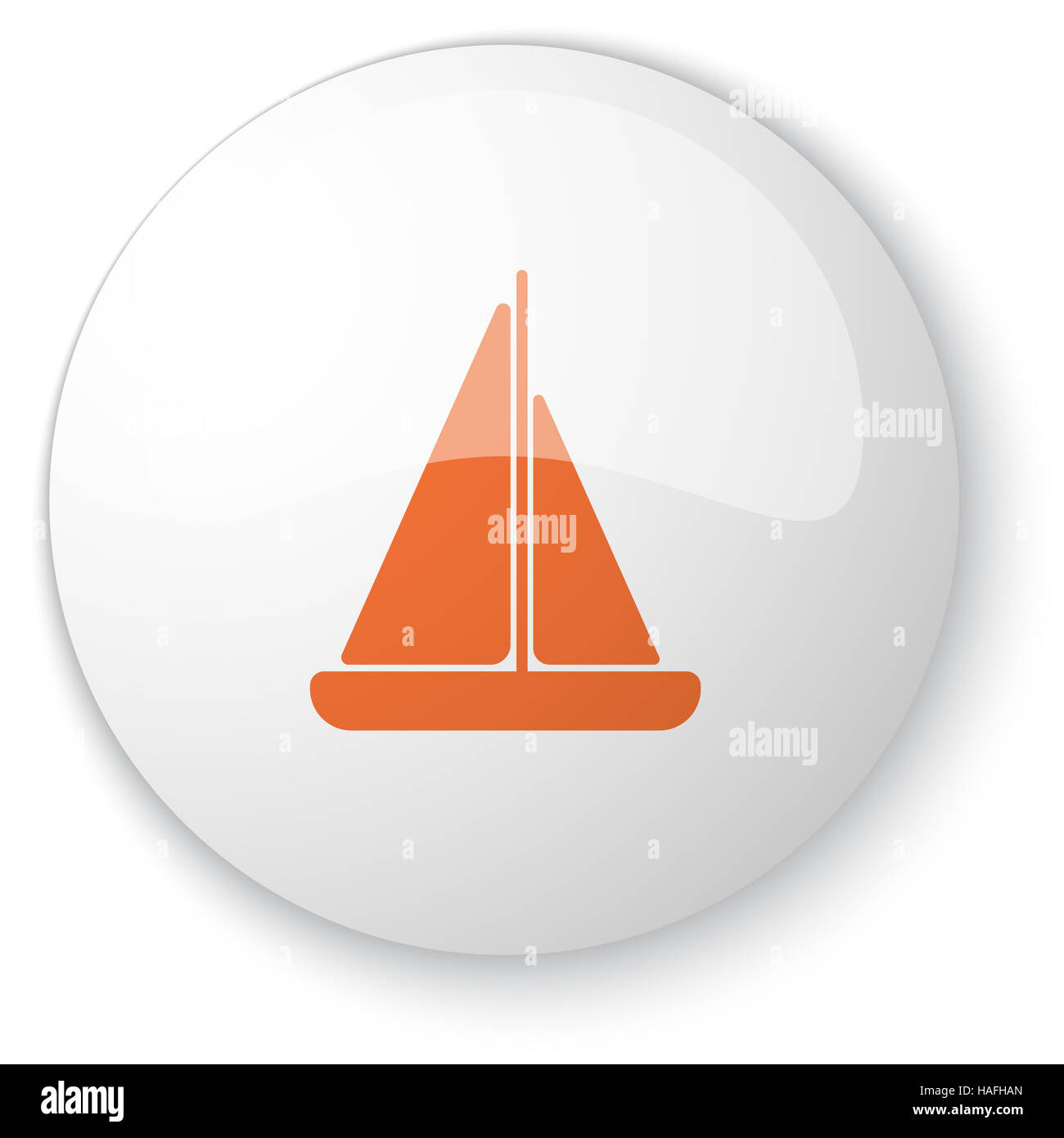 Bouton web blanc brillant avec orange voilier icône sur fond blanc Banque D'Images