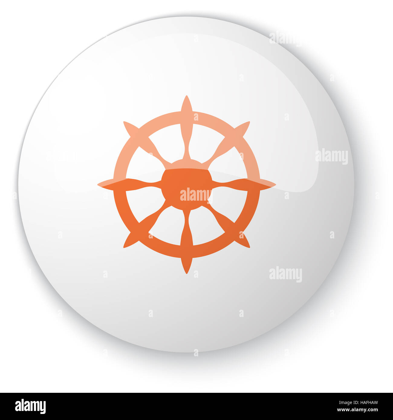 Bouton web blanc brillant avec l'icône de roue bateau orange sur fond blanc Banque D'Images