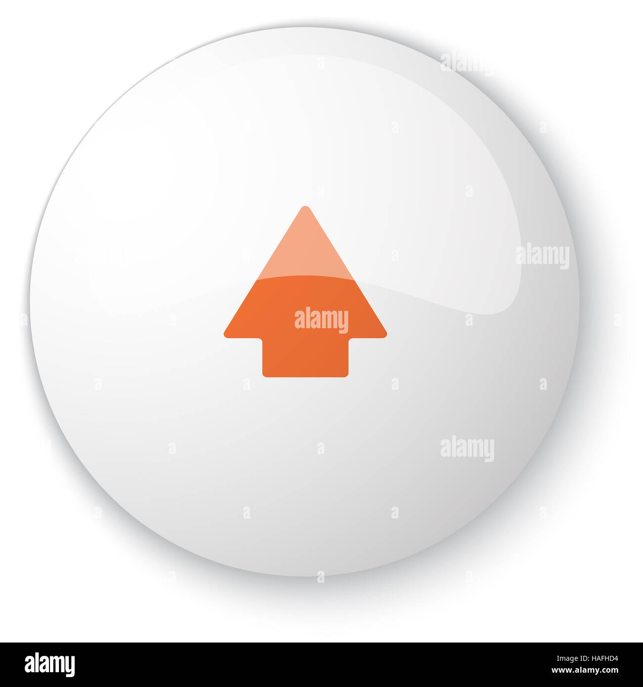 Bouton web blanc brillant avec l'icône de flèche orange sur fond blanc Banque D'Images