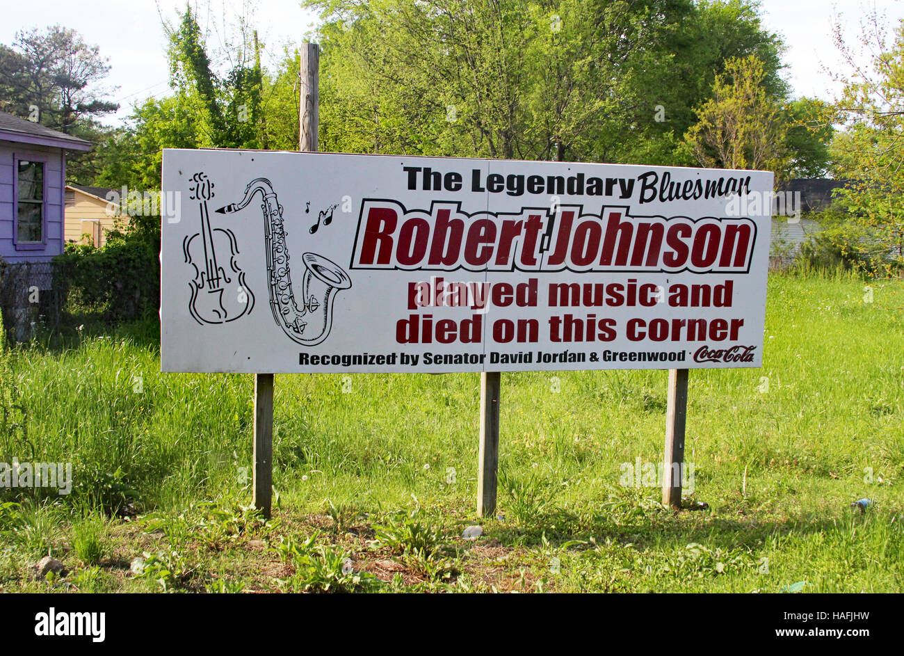 Grand Blues Robert Johnson serait mort sur ce coin en ville Baptiste Greenwood, Mississippi Banque D'Images
