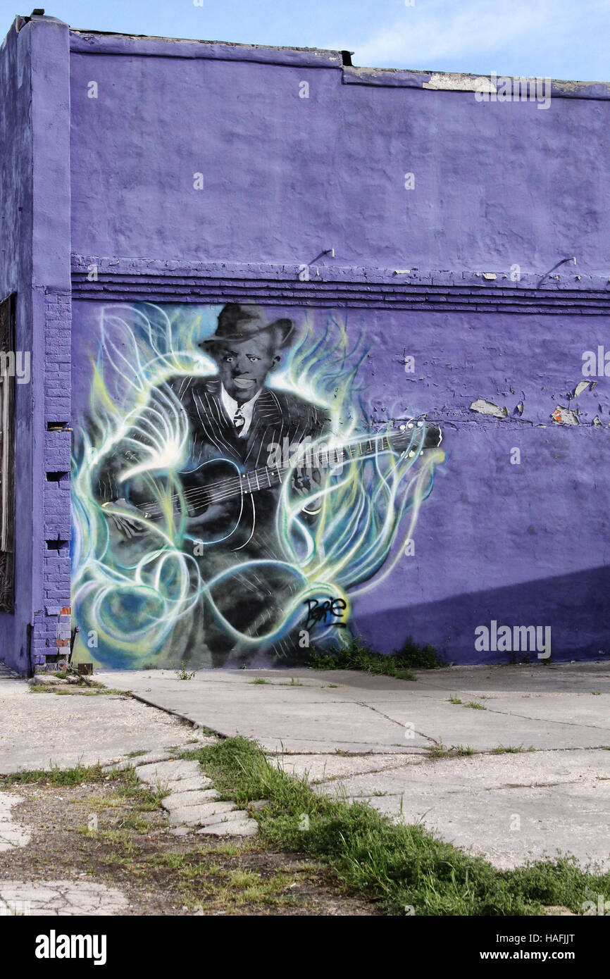 Photo murale de Robert Johnson dans le Mississippi Clarksdale Banque D'Images