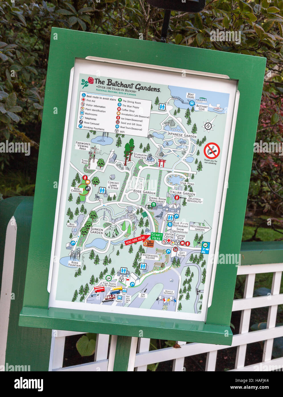 Une carte ou un plan de Butchart Gardens, Brentwood Bay, British Columbia, Canada, situé près de Victoria, sur l'île de Vancouver Banque D'Images