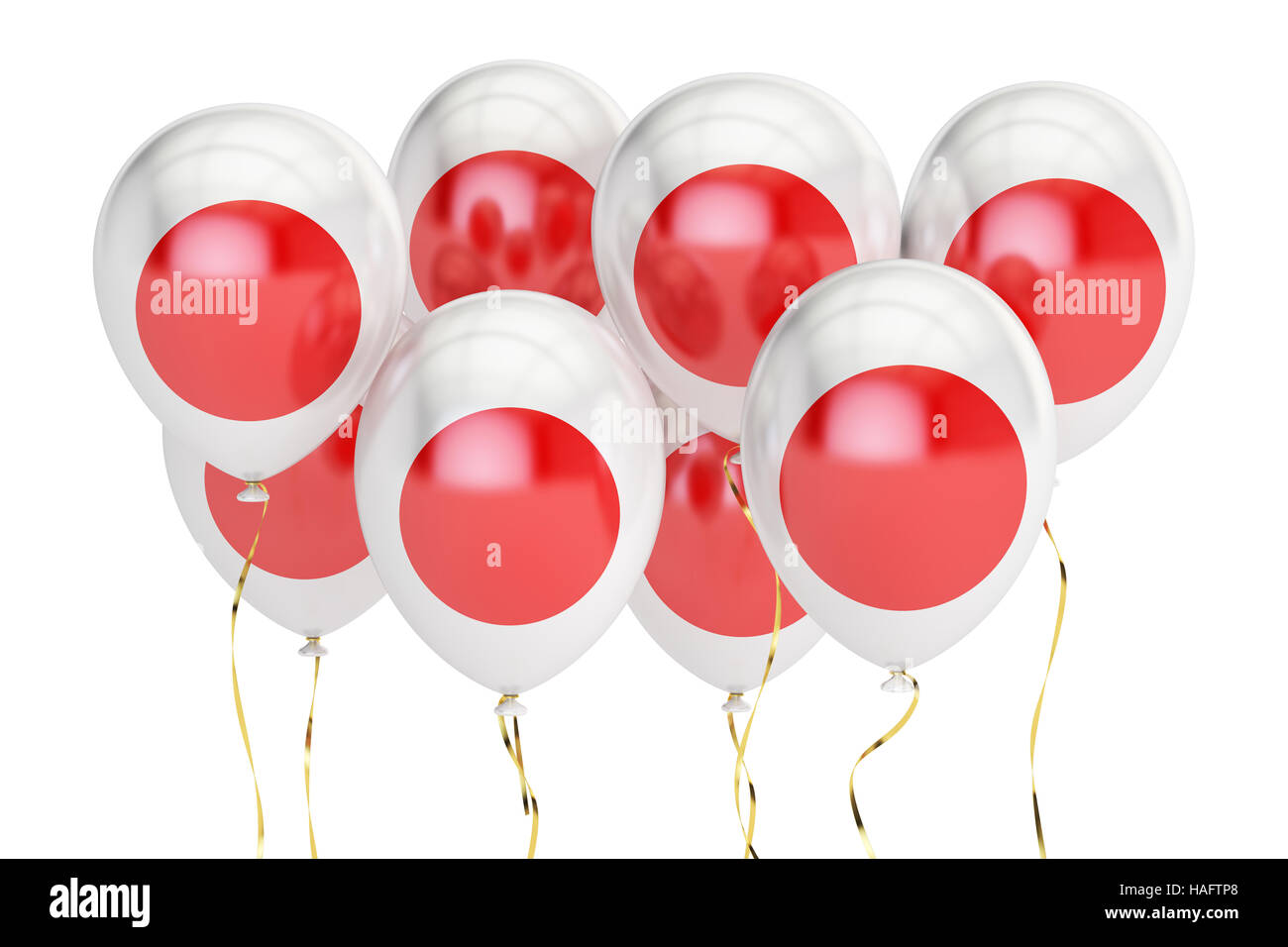 Ballons avec un drapeau du Japon, concept de vacances. Le rendu 3D isolé sur fond blanc Banque D'Images