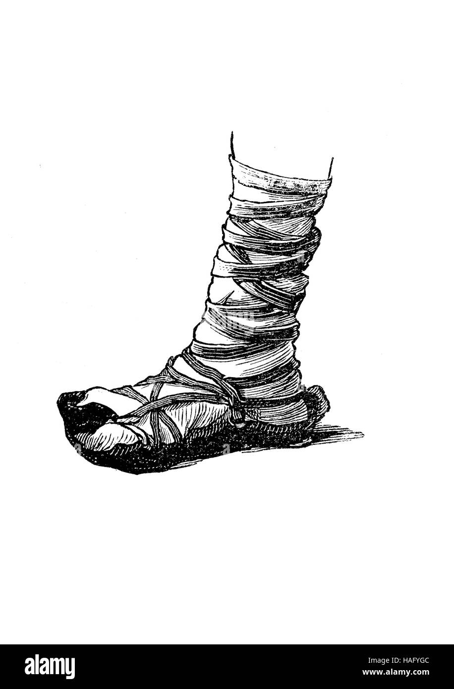 Shoe fashion du passé, un service de l'Italie, les Abruzzes, moyen-âge ou plus tôt, gravure sur bois de l'année 1880 Banque D'Images