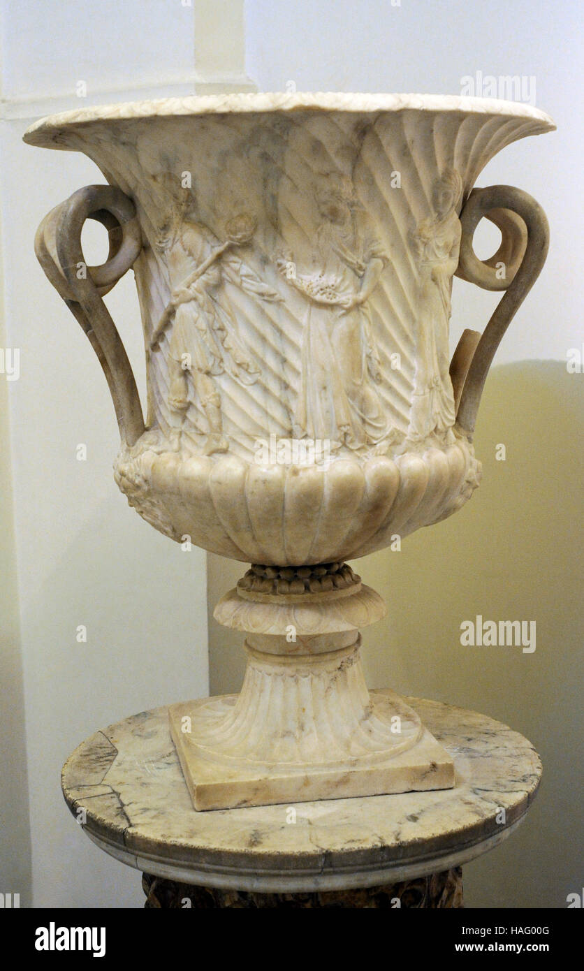Son cratère représentant Dionysos et cortège. En. 1er siècle après JC. Musée Archéologique National, Naples. L'Italie. Banque D'Images