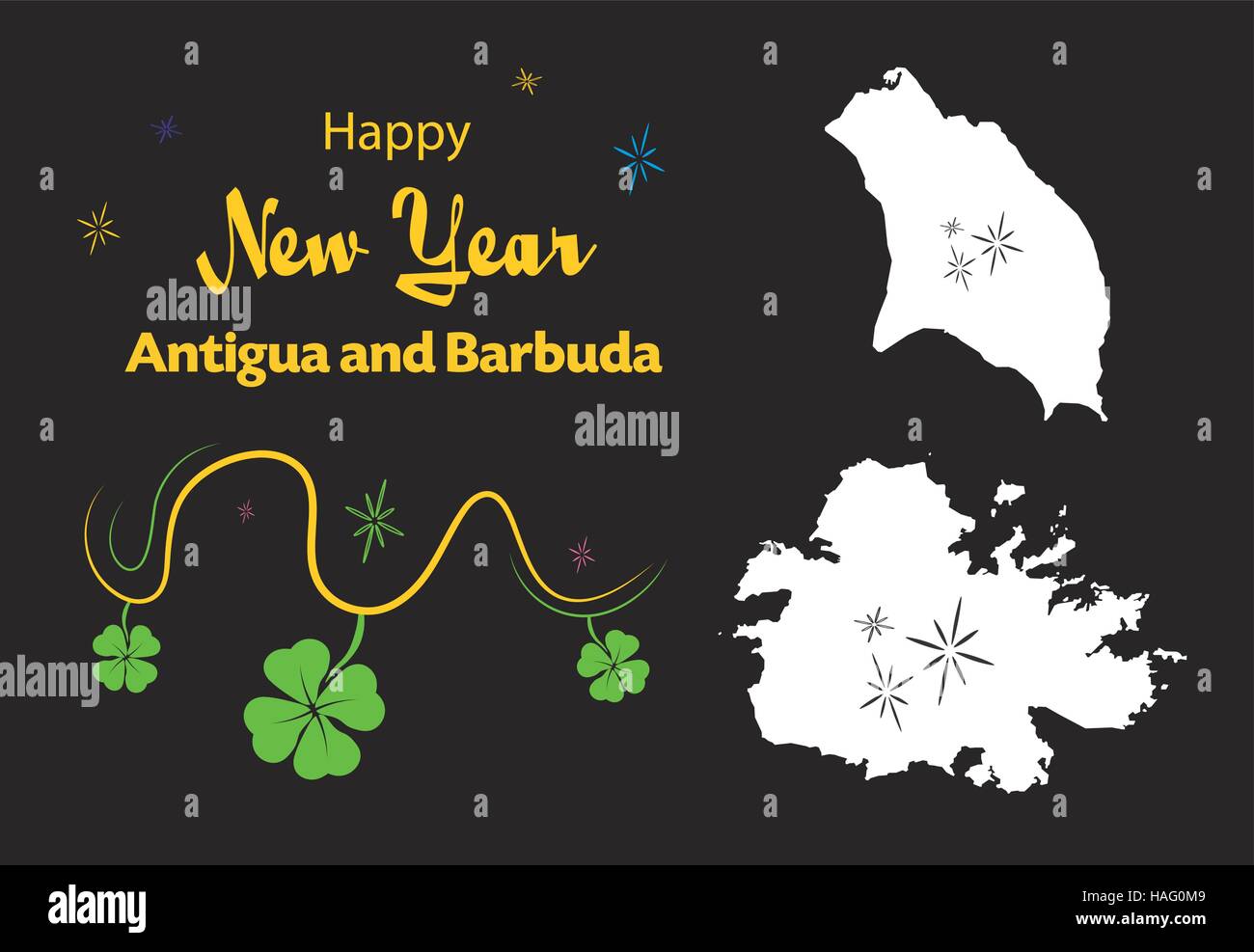 Happy New Year illustration thème avec la carte d'Antigua-et-Barbuda Illustration de Vecteur