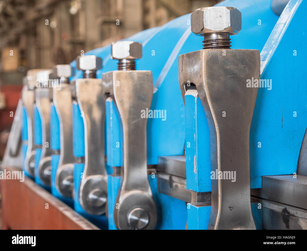 Photo de détail presse industrielle à deux vis pour la transformation des aliments, les sous-produits. Profondeur de champ. Banque D'Images