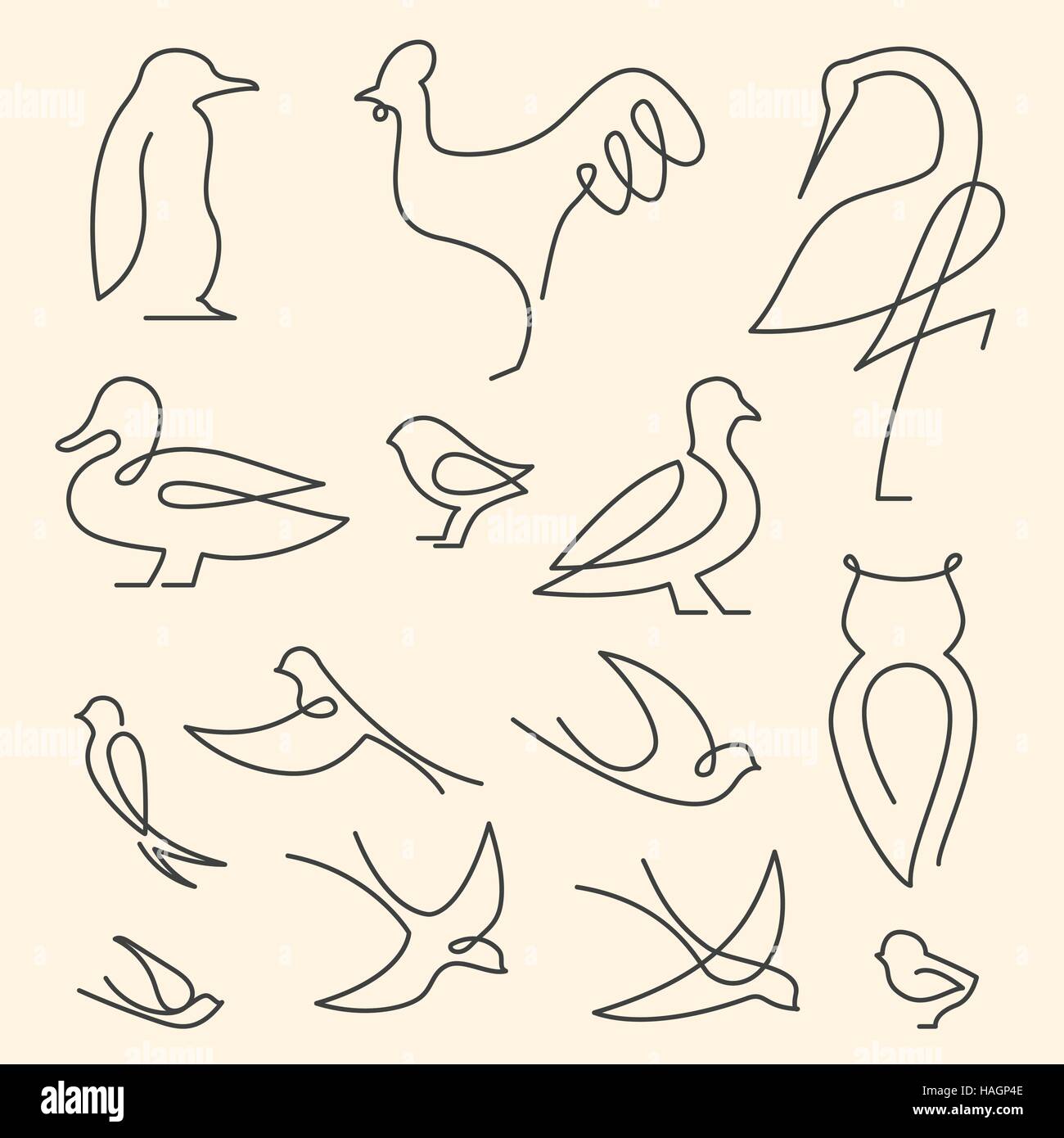Les oiseaux d'une seule ligne logo set Illustration de Vecteur