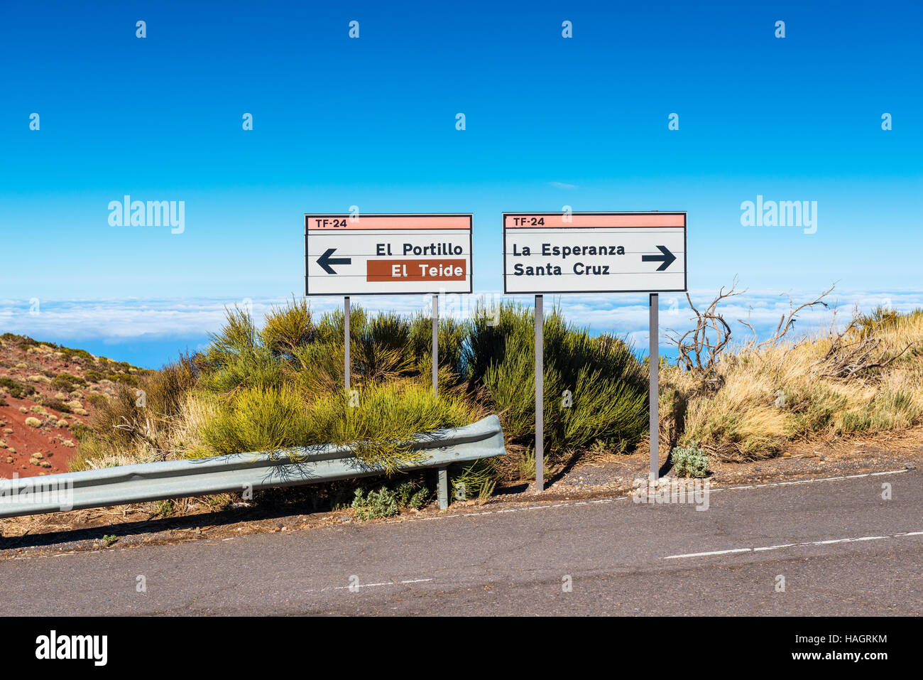 Les panneaux d'orientation dans le Parc National du Teide Tenerife Banque D'Images