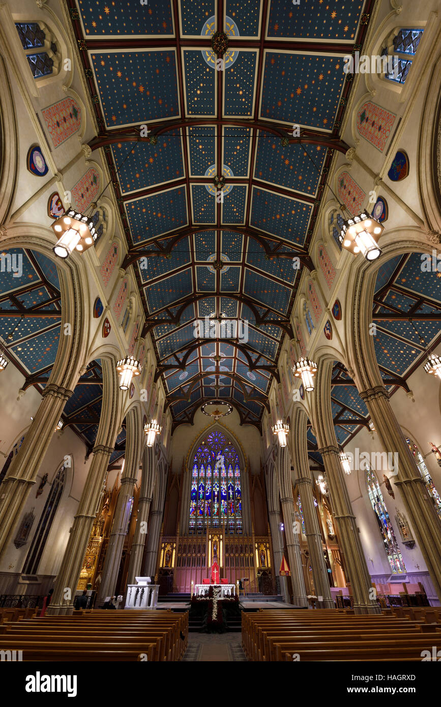 Nef et plafond de rénové St Michael's Cathedral Basilica Toronto avec piliers gothique Banque D'Images