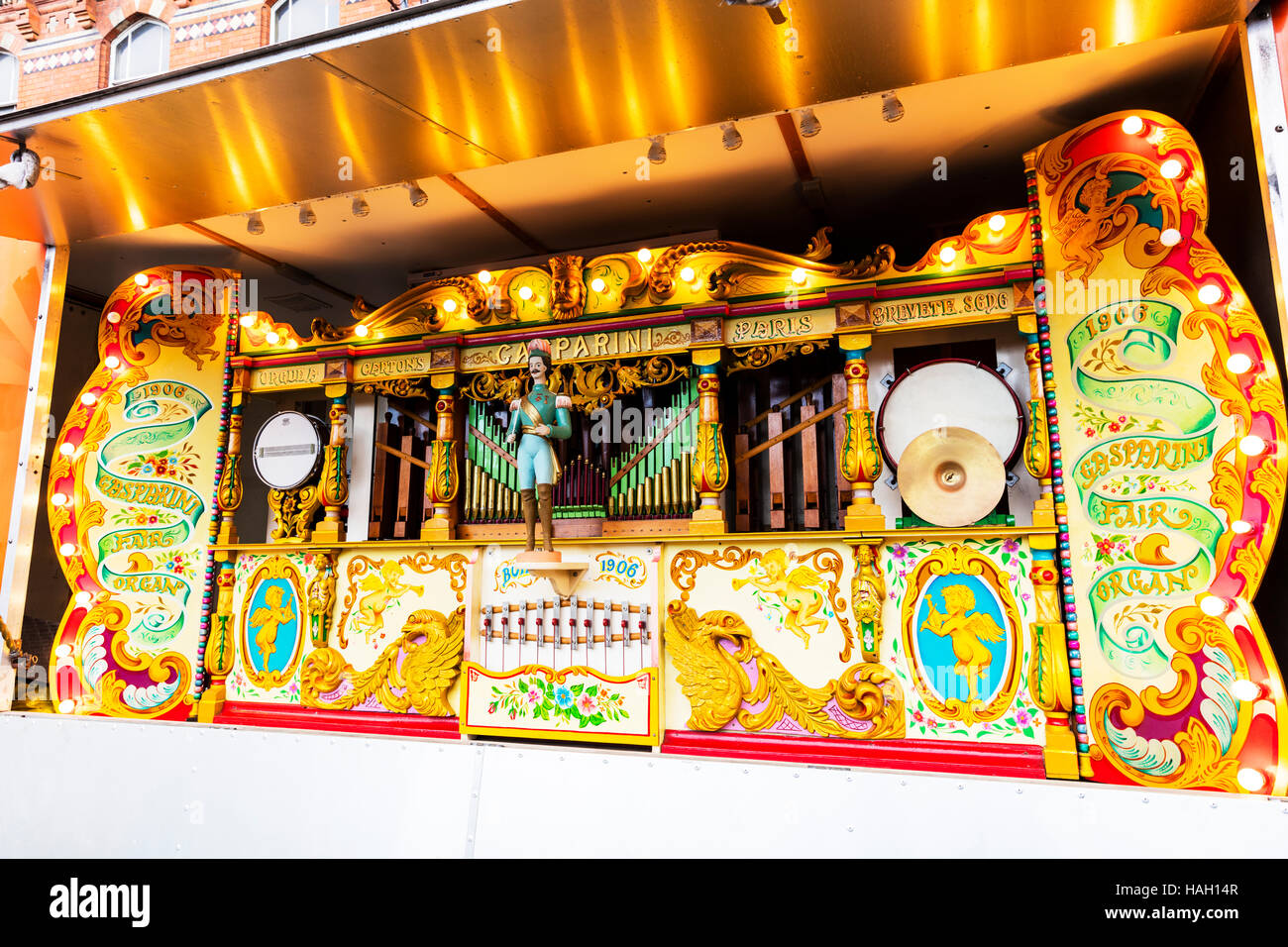 Orgue juste, équitable, fun fun fair orgue, instrument de musique, tuyaux d'orgue, UK Angleterre GO Banque D'Images