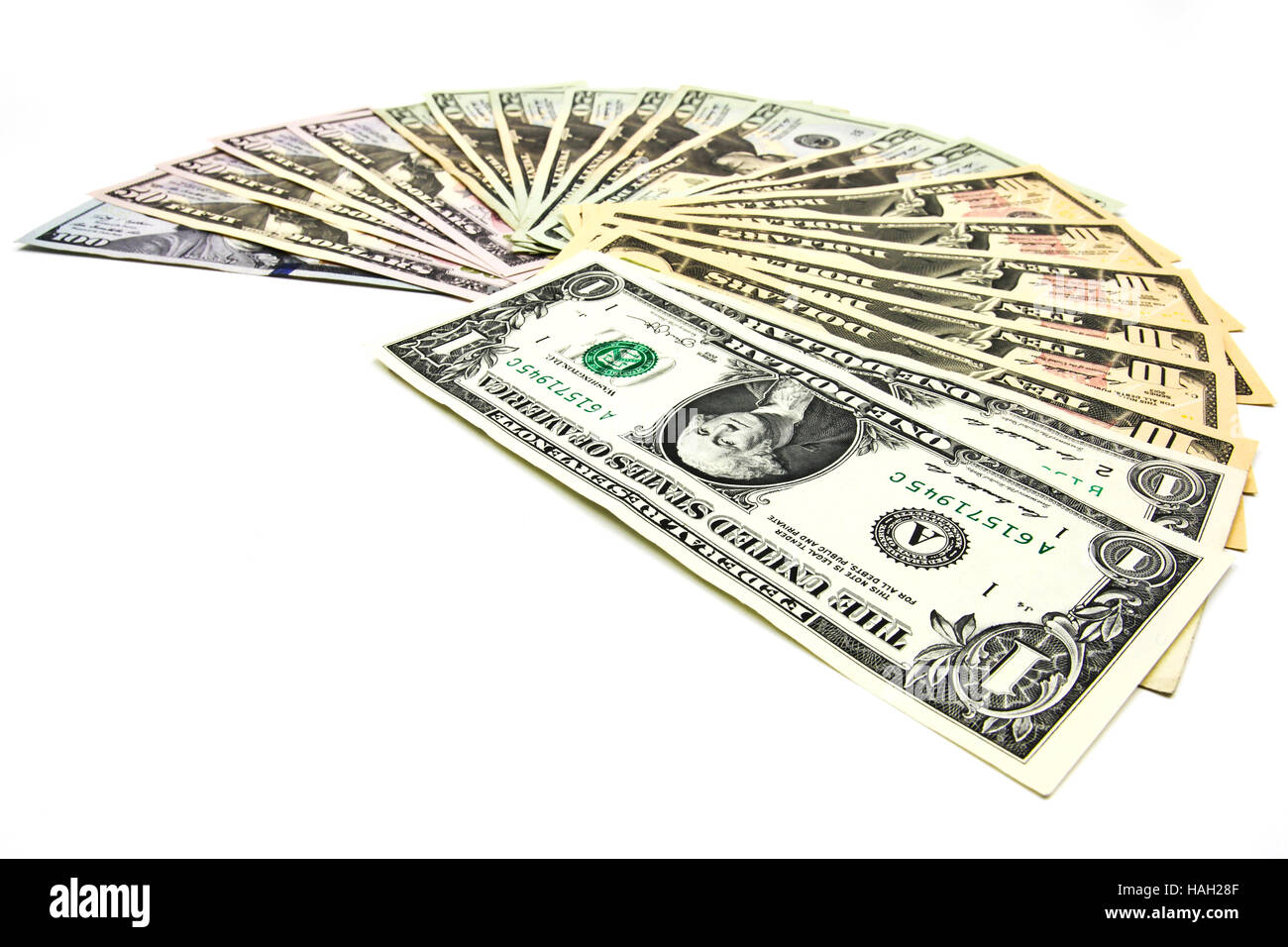 Close up of dollar isoler sur fond blanc. Banque D'Images