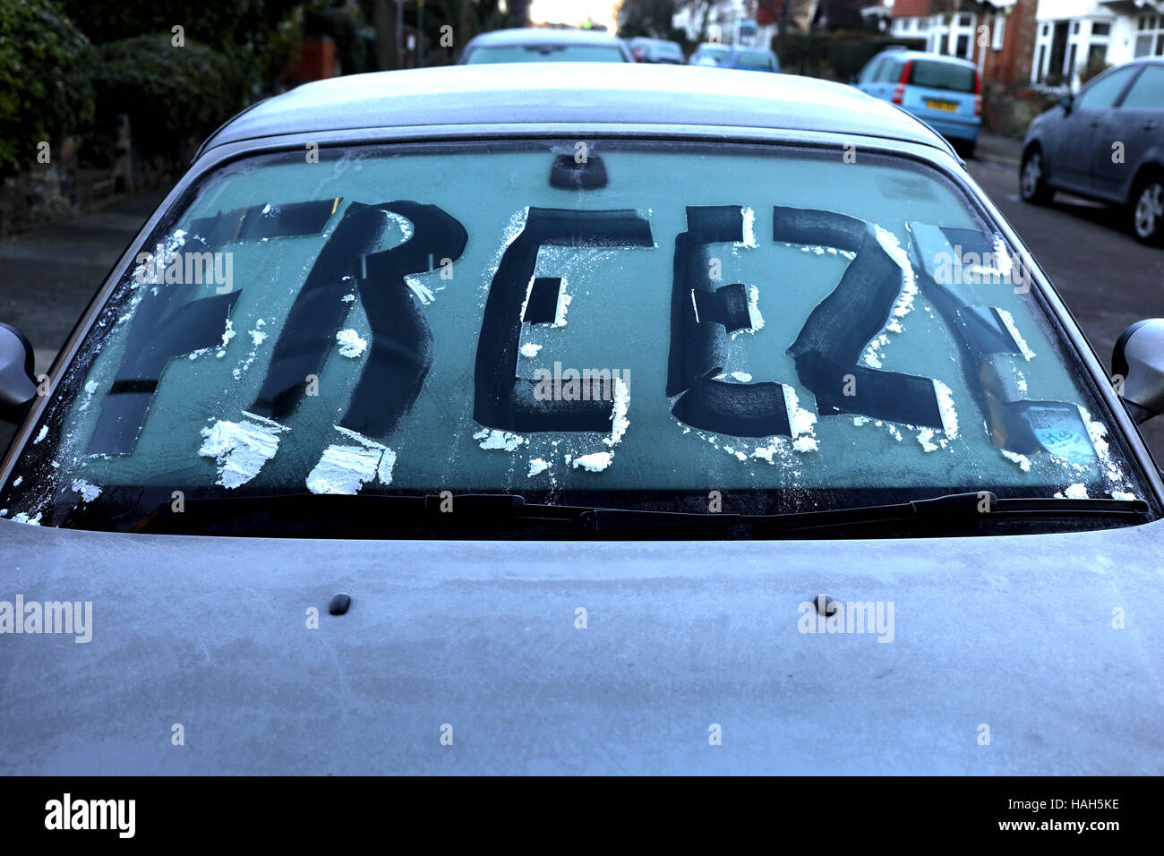 Pare-brise de voiture gel gelée mot écrit en gel Banque D'Images
