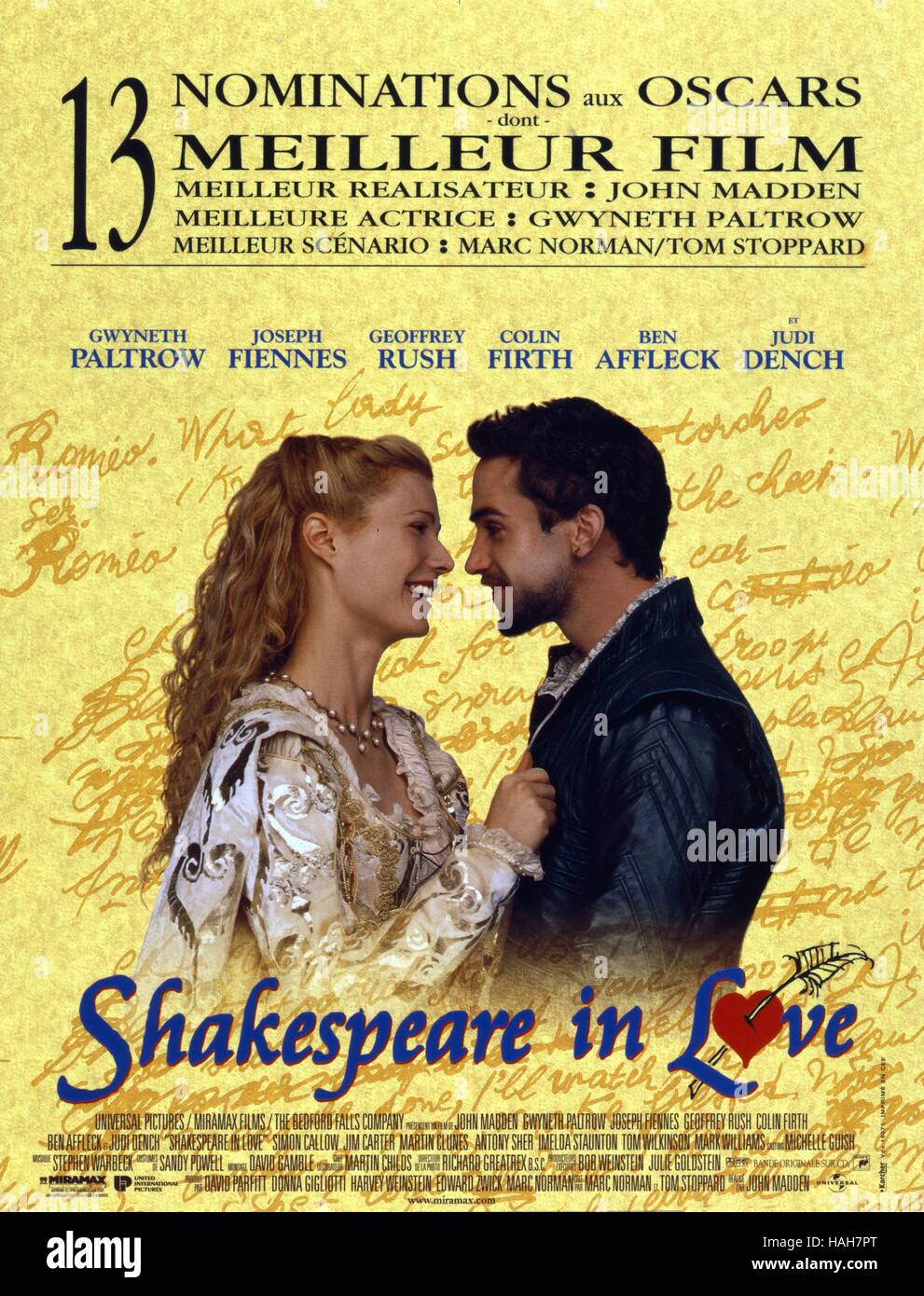 Shakespeare in Love USA Année : 1998 Réalisateur : John Madden Gwyneth Paltrow, Joseph Fiennes Film poster (Fr) Banque D'Images