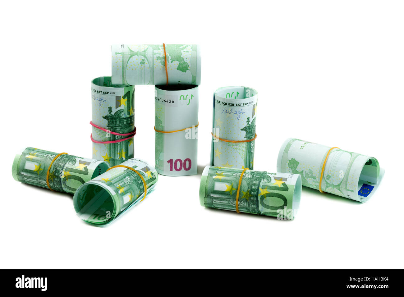 Billets de 100 euros. Isoler sur blanc. Banque D'Images