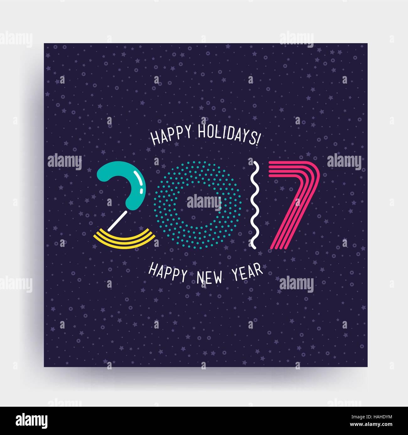 Nouvel An 2017, design accrocheur bannière. Bright colorful vector illustrations pour memphis carte de souhaits, affiches, presse, mobile appelé conçoit, annonces, Illustration de Vecteur