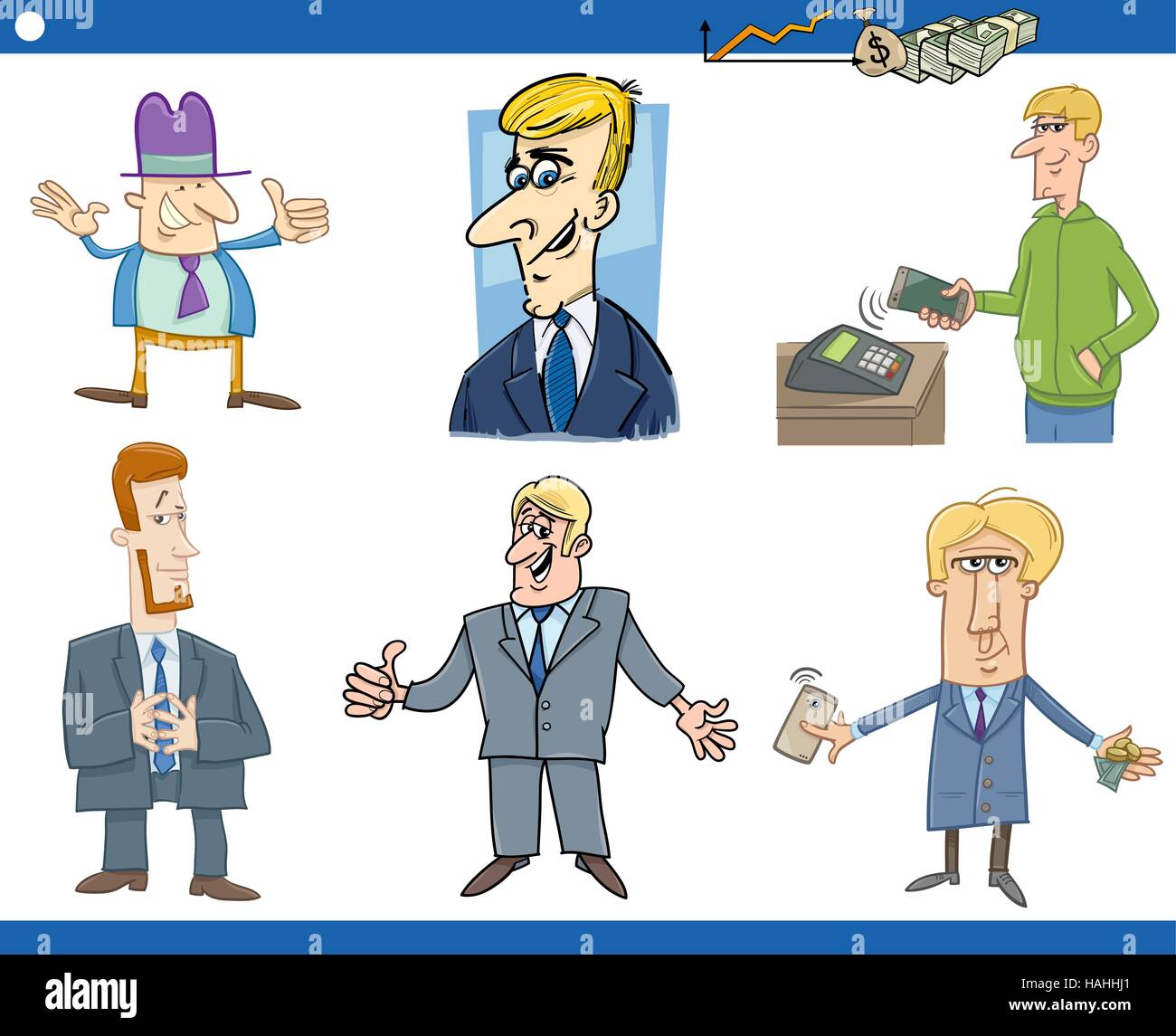 Ensemble d'Illustration Cartoon Funny Businessman personnages et concepts d'affaires Illustration de Vecteur