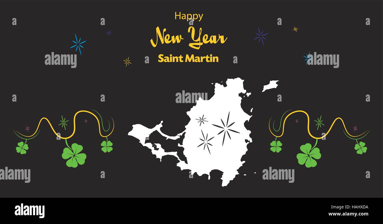 Happy New Year illustration thème avec plan de Saint Martin Illustration de Vecteur