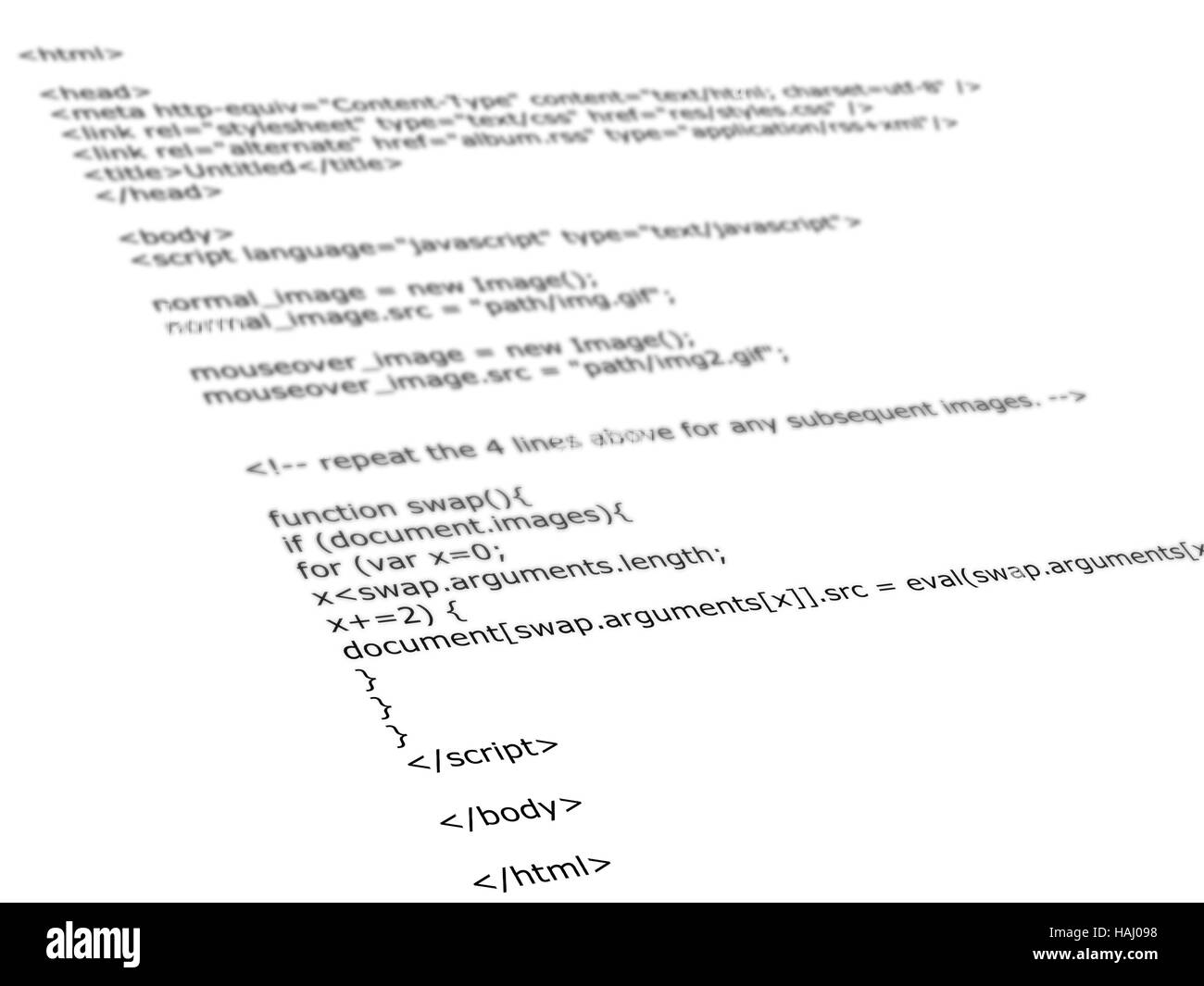 Le code de programmation html Banque D'Images