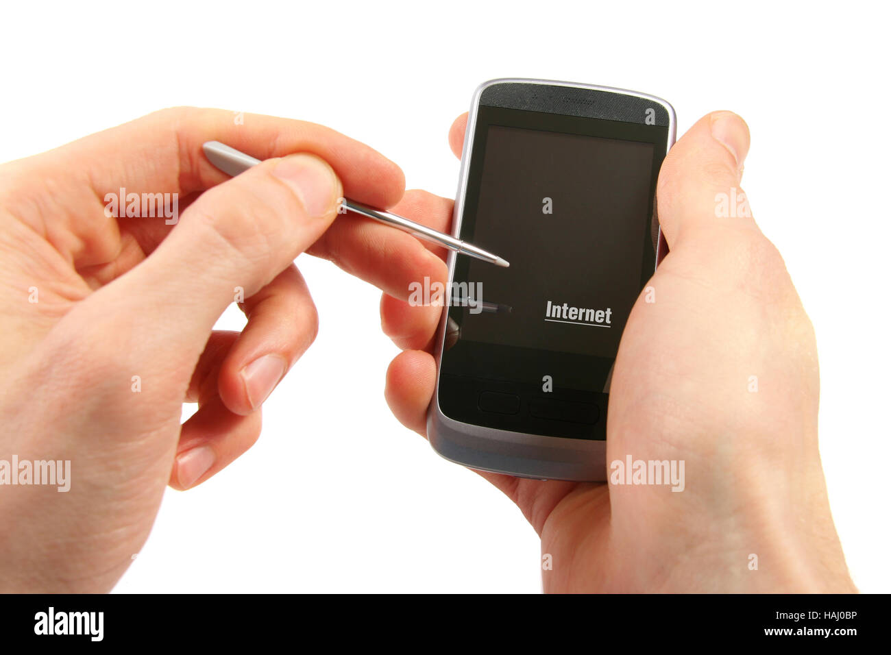 Téléphone avec écran tactile dans les mains Banque D'Images