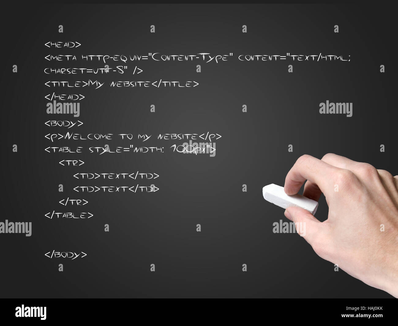 Code HTML sur tableau noir Banque D'Images