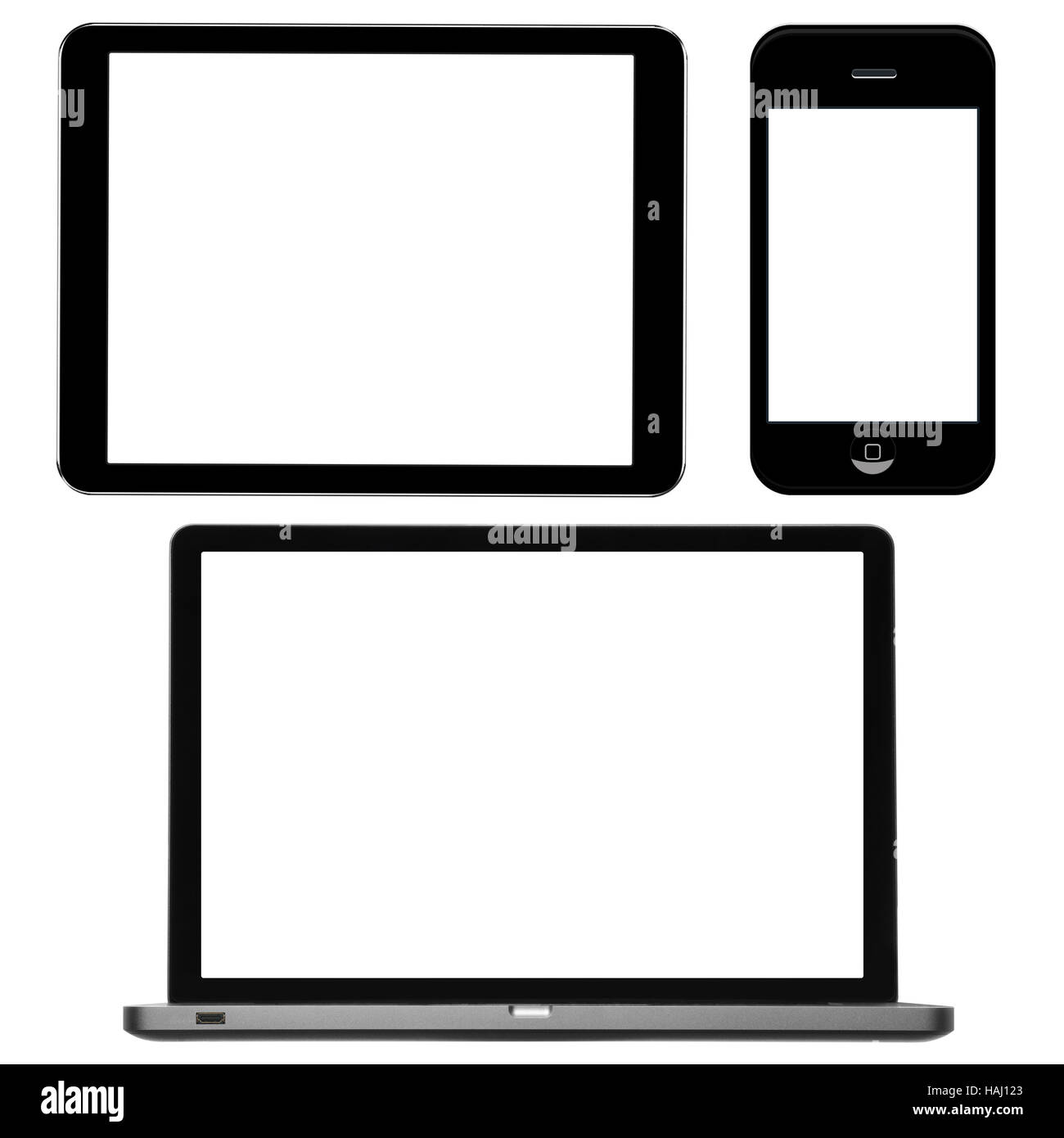 Ordinateur portable, tablette numérique et téléphone avec écrans vierges Banque D'Images