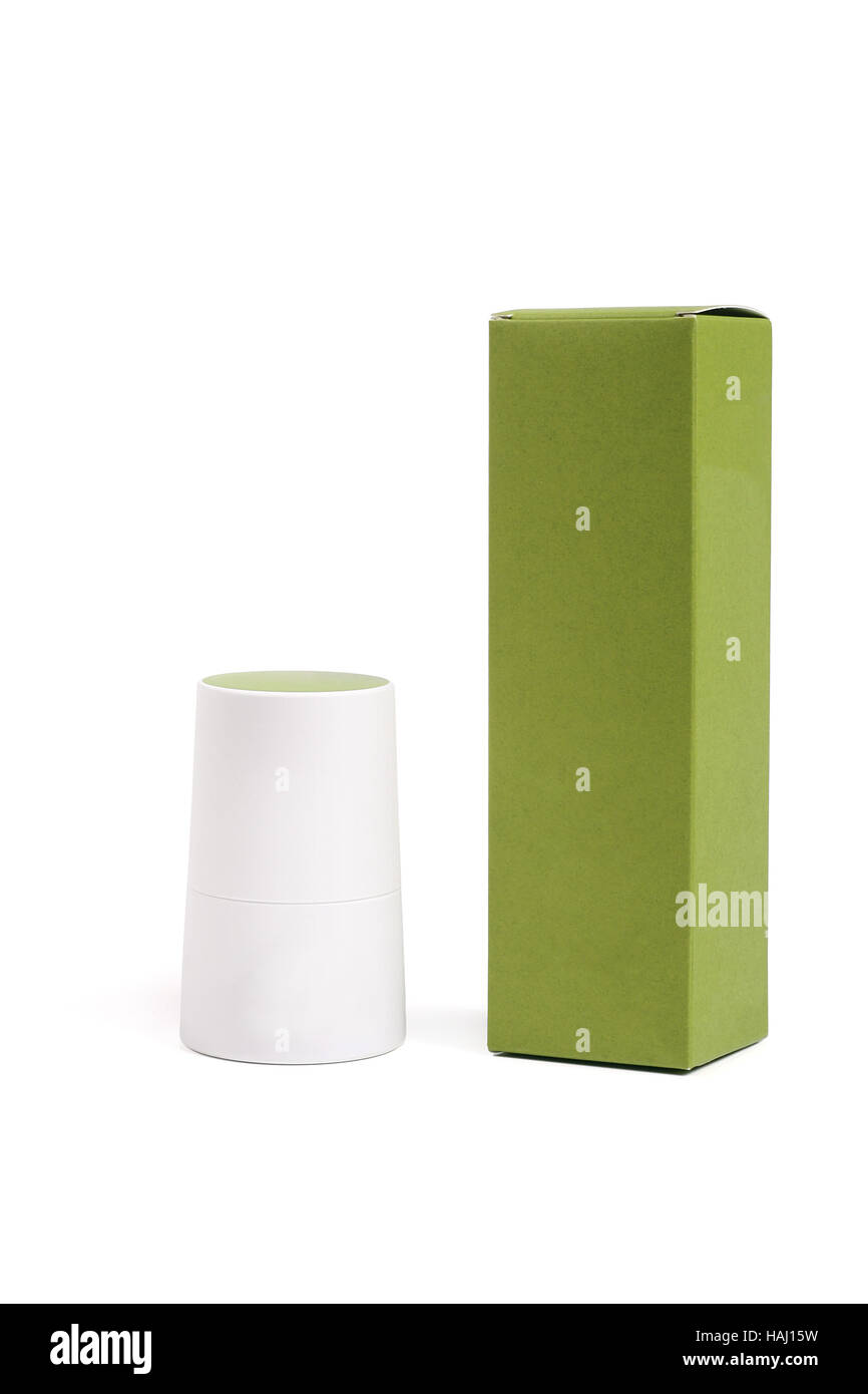 Deux paquets de produits cosmétiques en blanc Banque D'Images