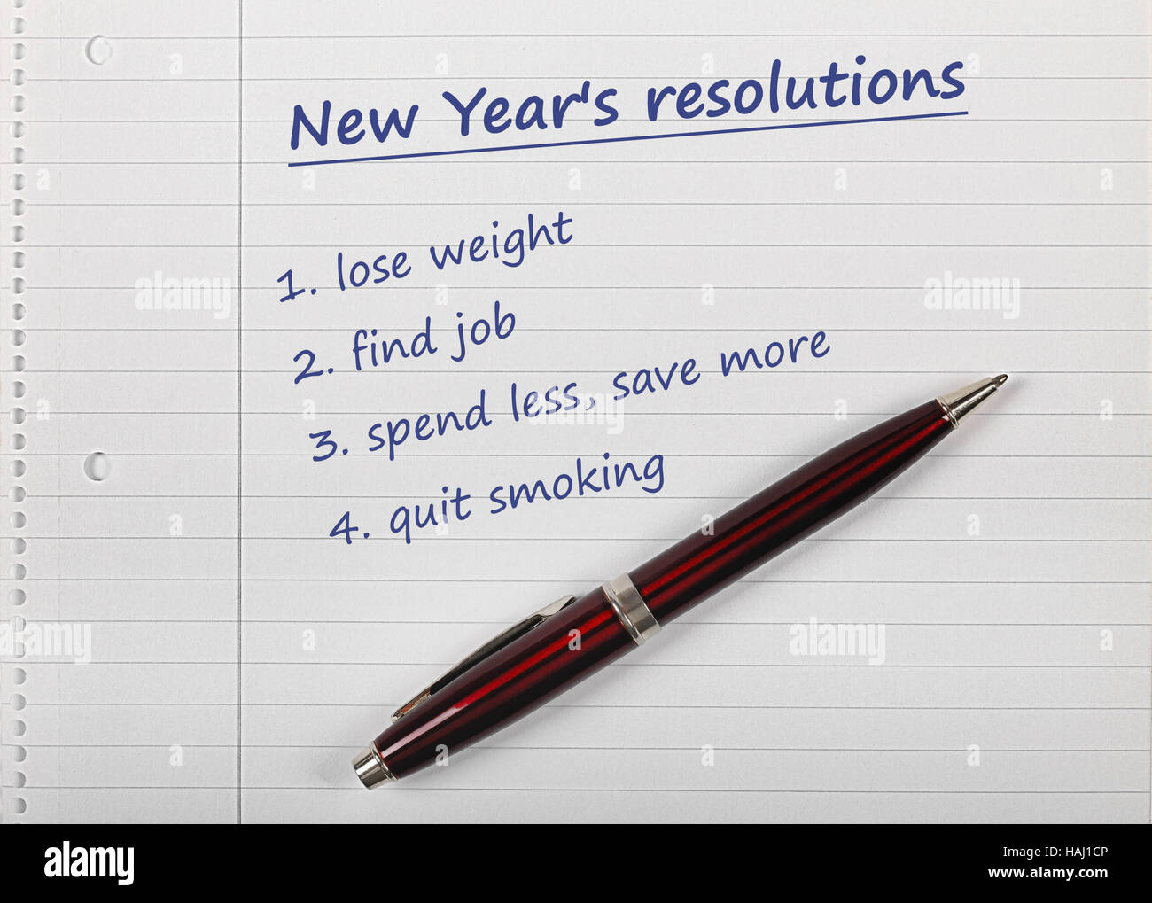 Liste des résolutions du nouvel an Banque D'Images