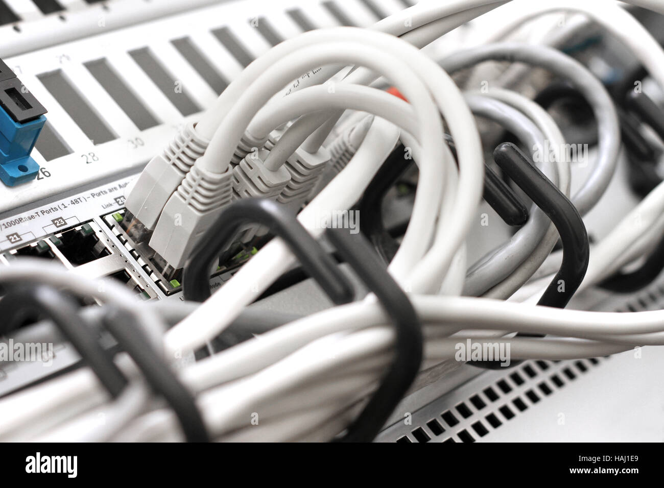 Les câbles réseau et serveurs dans un centre de données de la technologie Banque D'Images Les câbles réseau et serveurs dans un centre de données de la technologie Banque D'Images