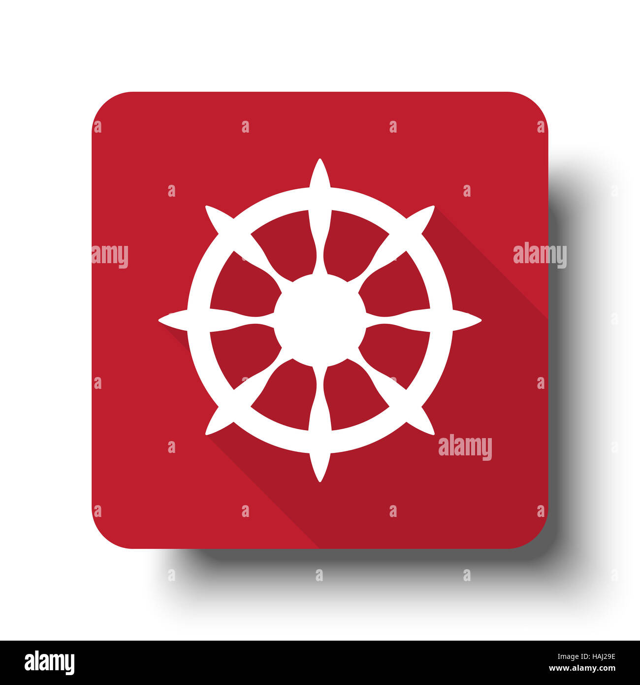 Bateau à plat sur l'icône web roue bouton rouge avec ombre portée Banque D'Images