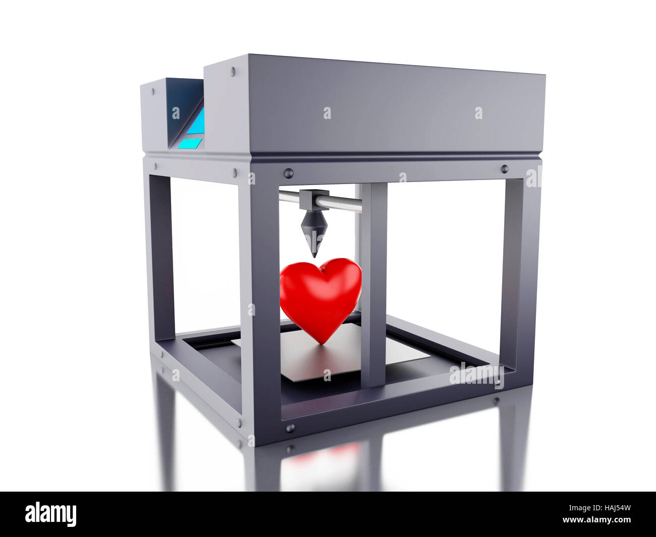 3D Illustration. L'imprimante imprime en trois dimensions d'un coeur. Nouveau concept de la technologie. Isolé sur fond blanc. Banque D'Images