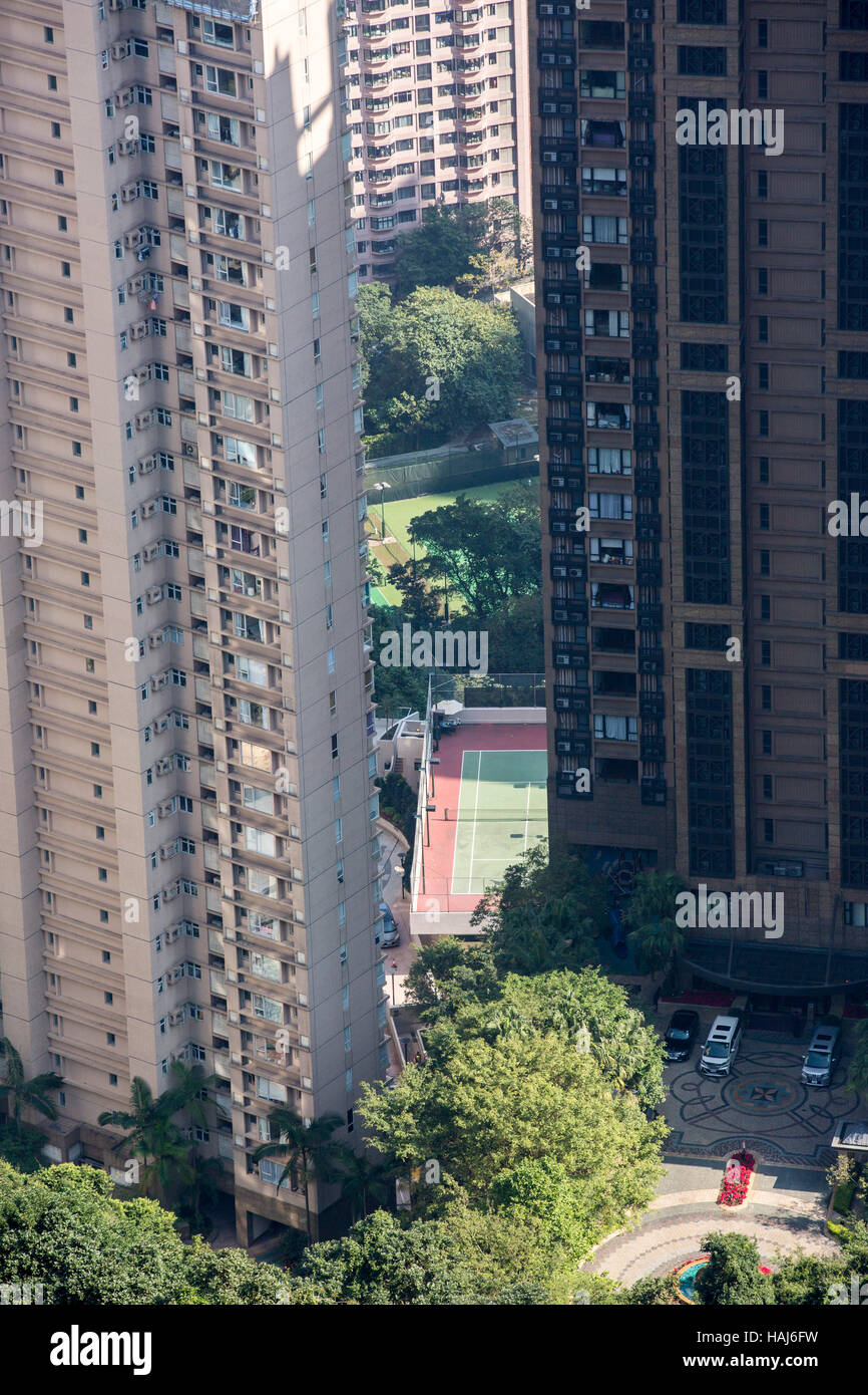 Vue depuis le Pic Victoria, île de Hong Kong, Kowloon, Victoria Bay Banque D'Images