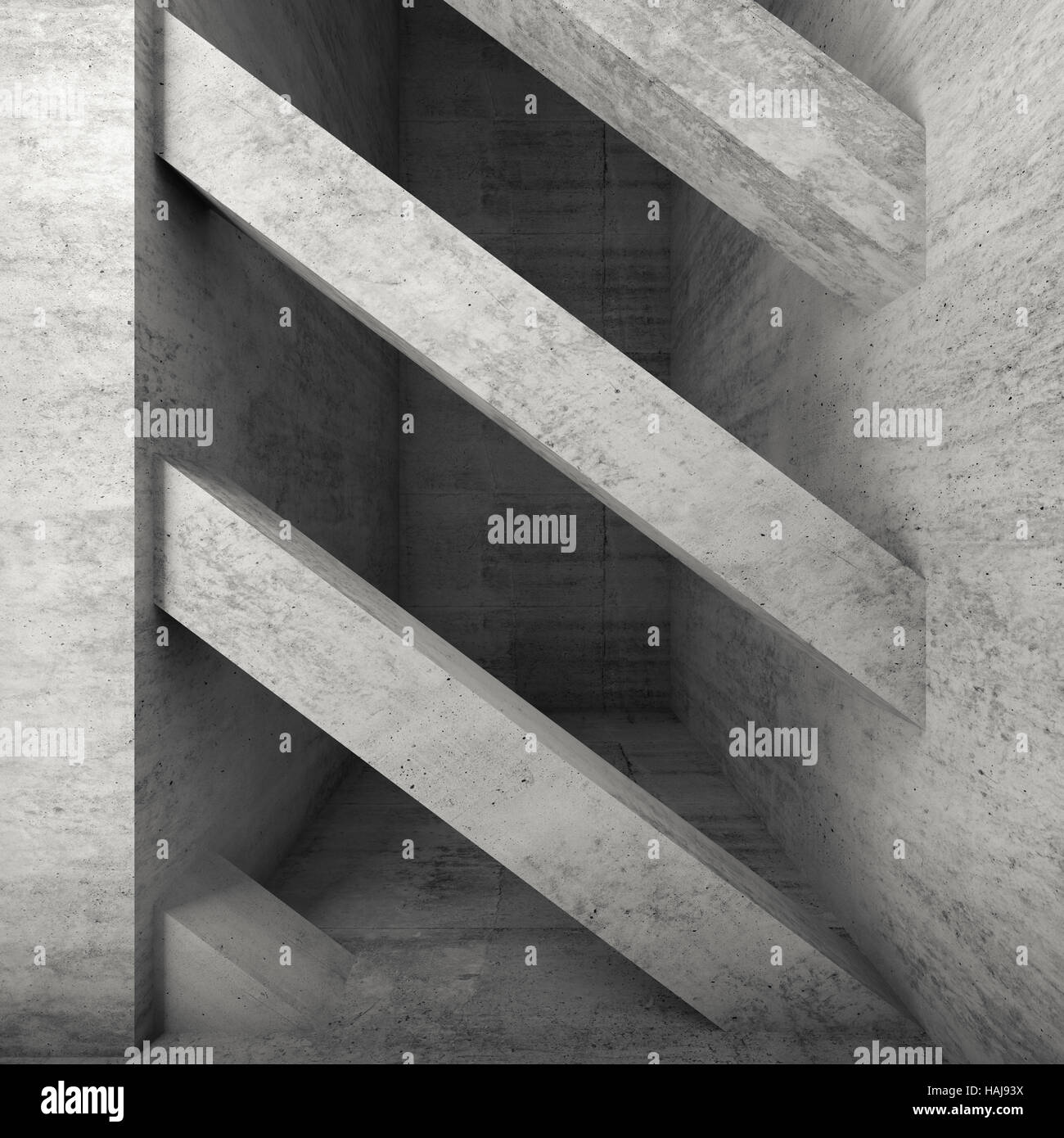 Abstrait architecture fond, vide intérieur avec des poutres en béton en diagonale. 3d illustration Banque D'Images