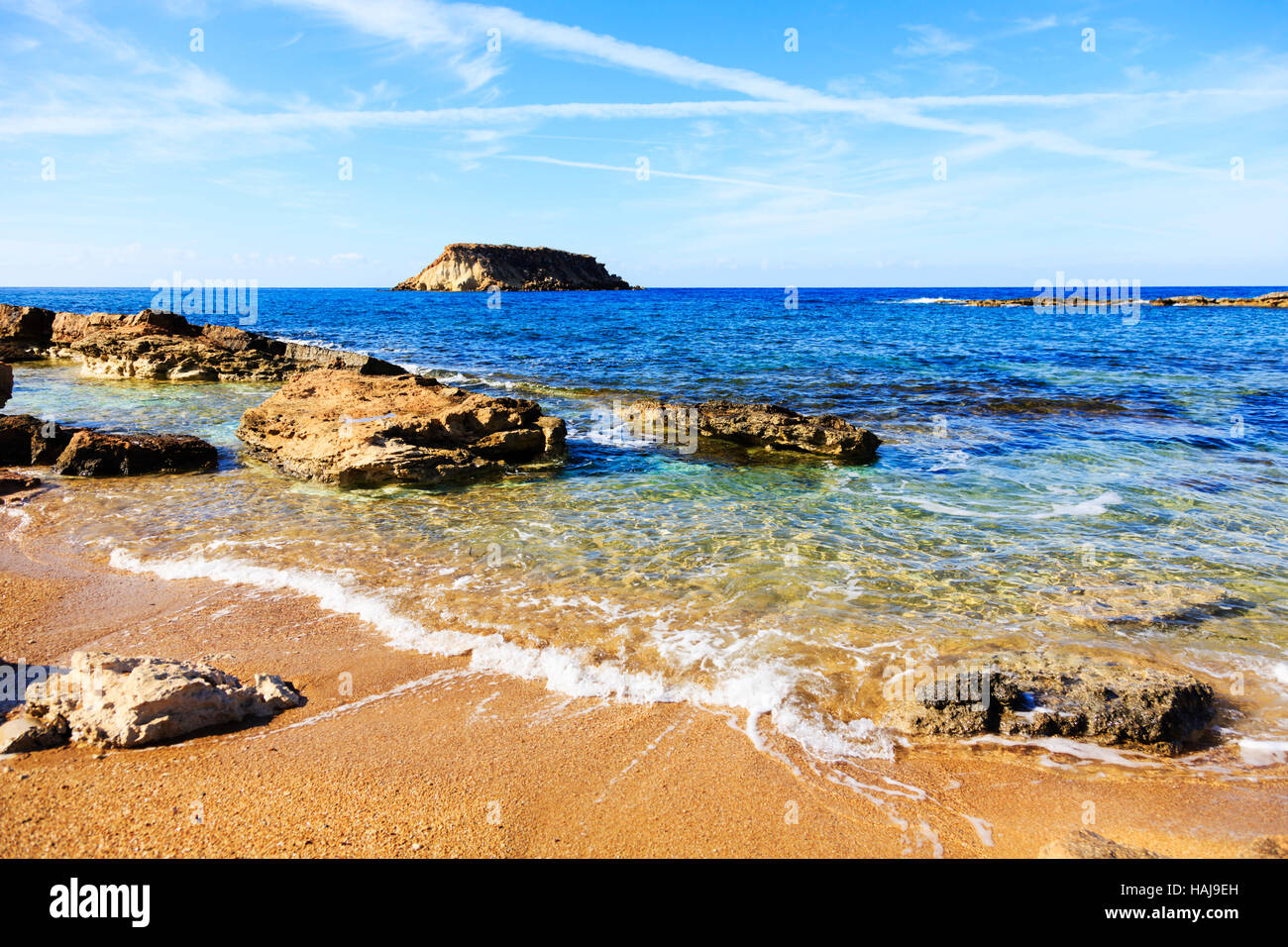 Plage de l'île Geronisos avec Agios Georgios, Paphos.Chypre Banque D'Images