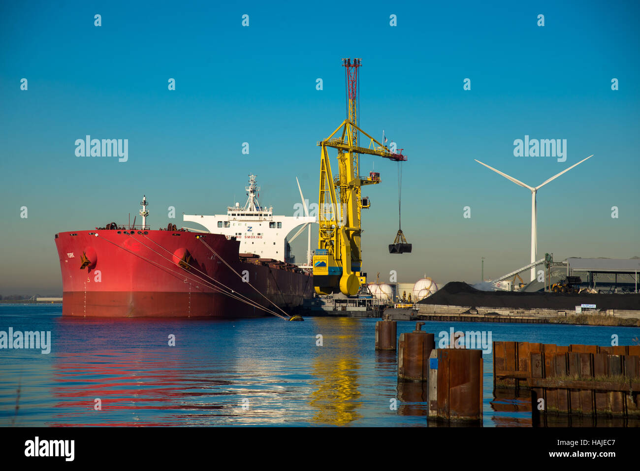 Déchargement des navires en vrac dans le port d'amsterdam de charbon Banque D'Images