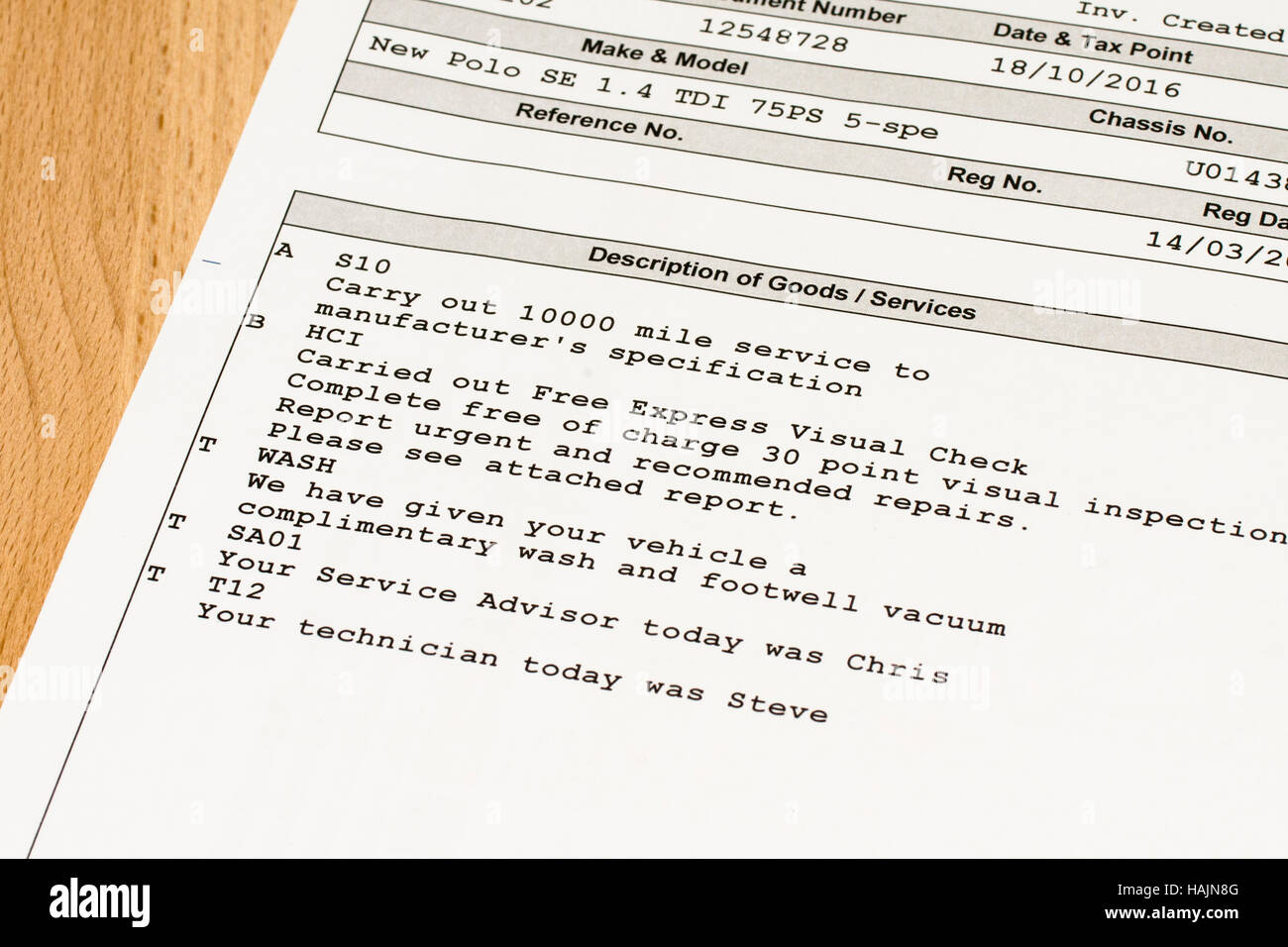 Voiture VW Polo Déclaration de services Banque D'Images