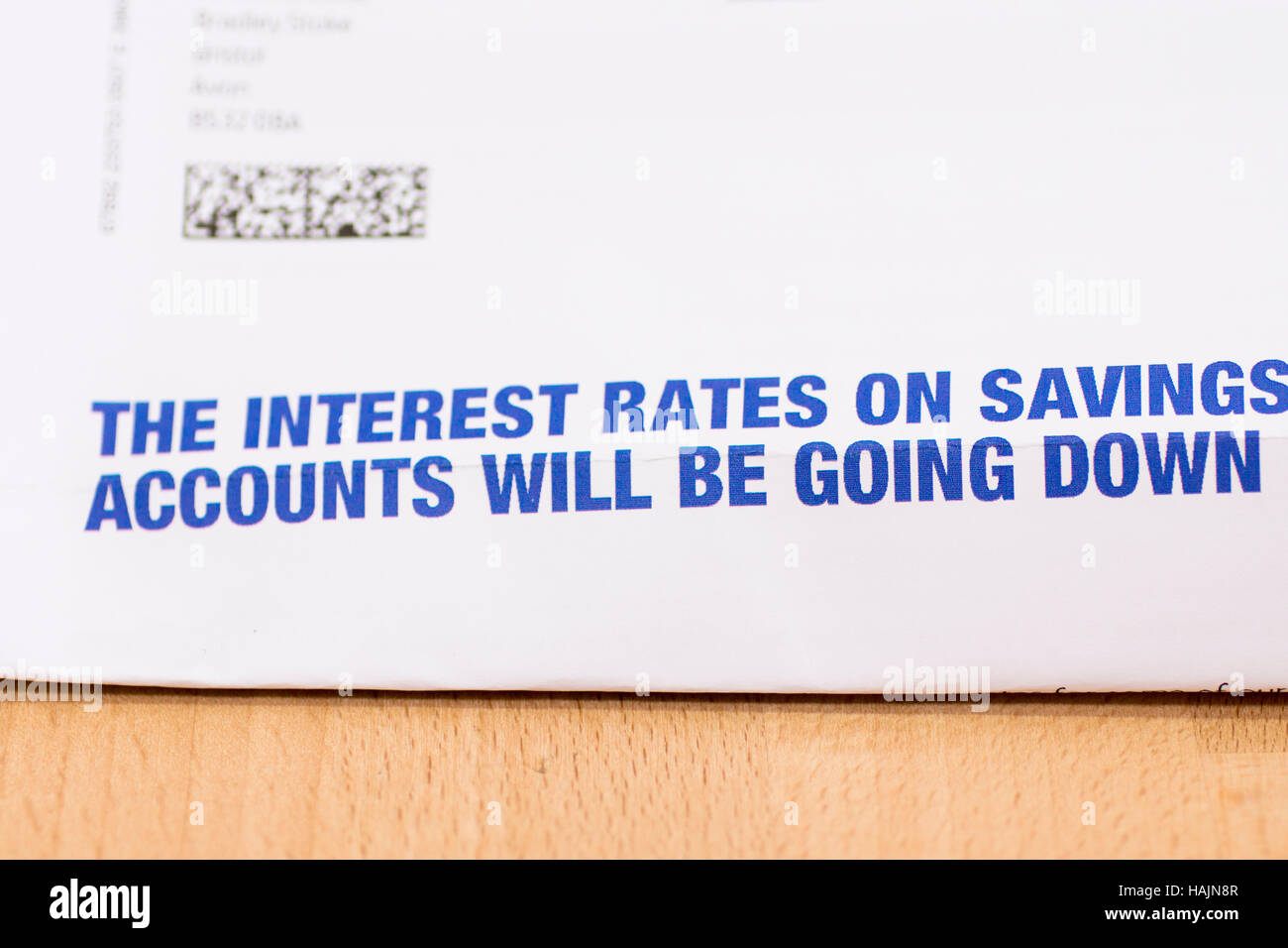 Taux d'intérêt sur l'épargne peut descendre avertissement Banque D'Images