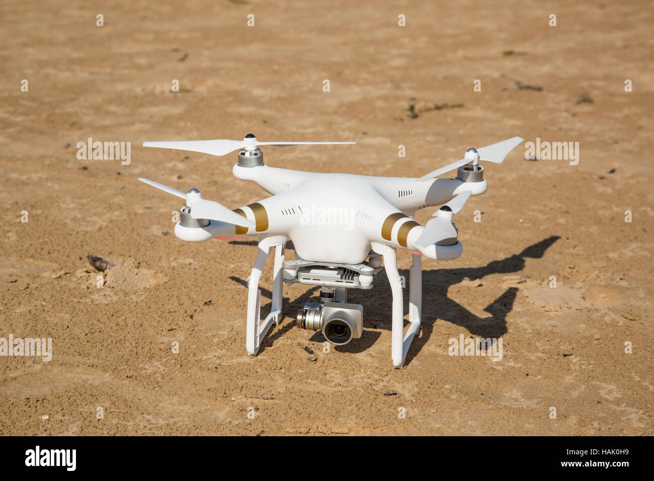 Drone debout dans le sable à la plage Banque D'Images