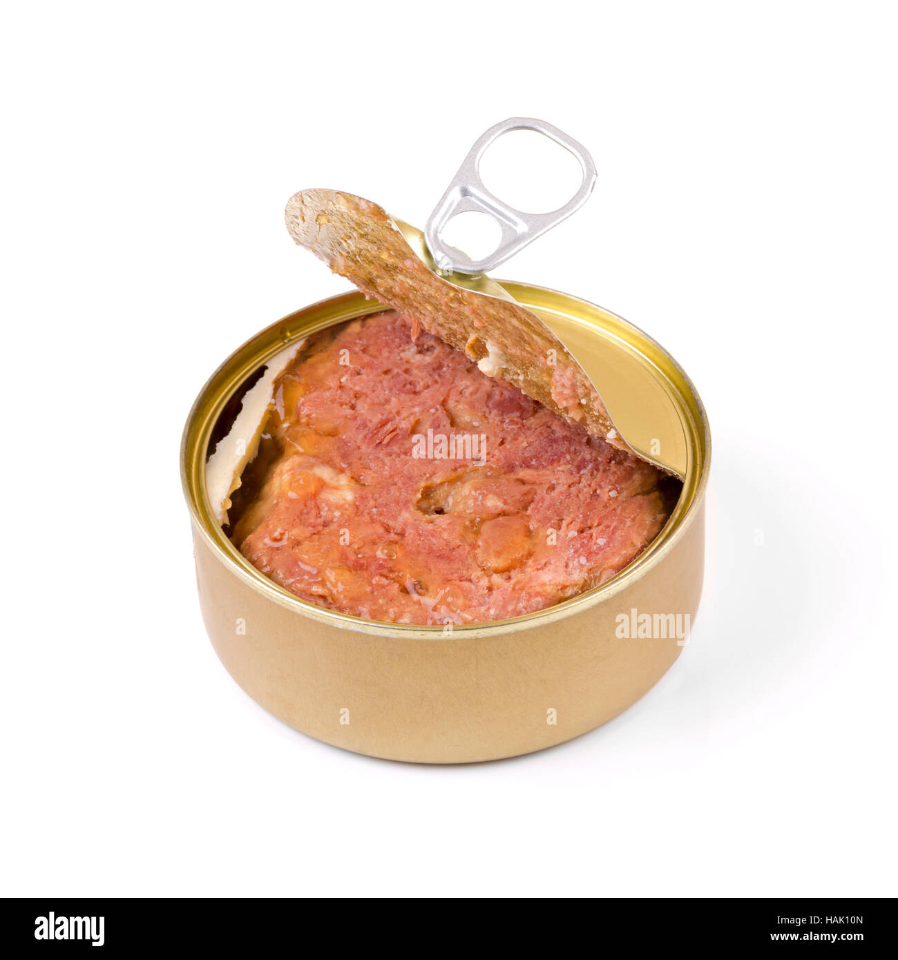 La nourriture peut ouvrir avec viande isolated on white Banque D'Images