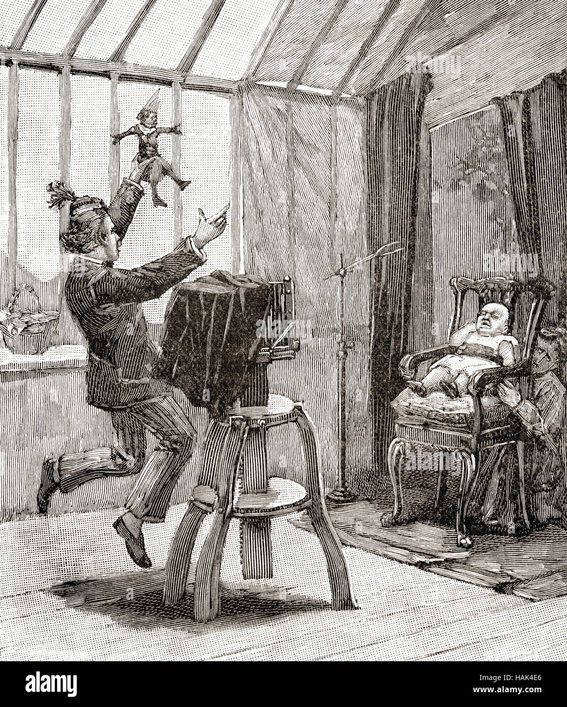 Un photographe du 19ème siècle de prendre une photo d'un petit enfant. Du Strand Magazine, Vol I Janvier à juin 1891. Banque D'Images