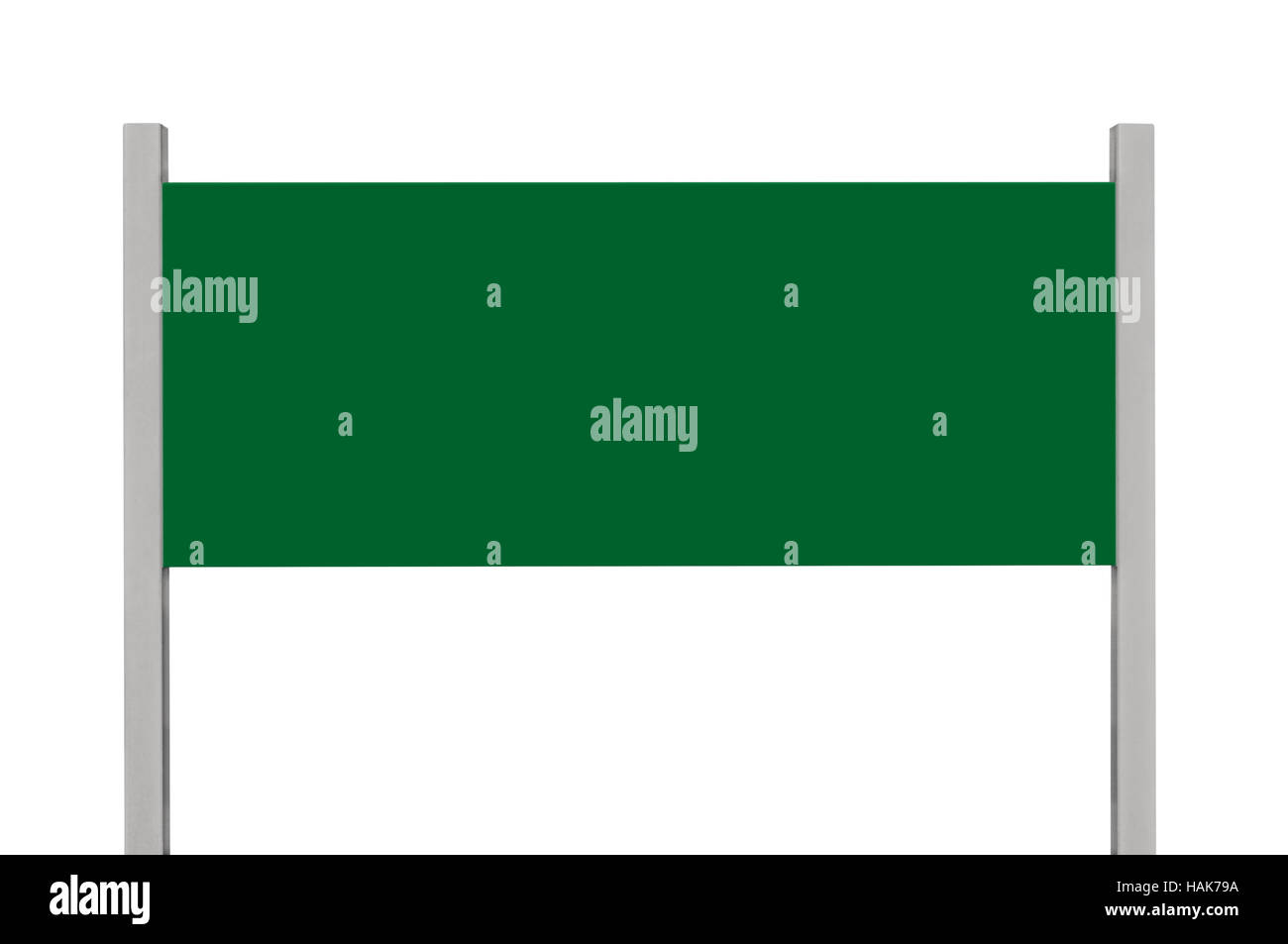 Métal vert panneau de signalisation, bordure vide vide isolé pancarte rectangle copie espace, grande plaque métallique rectangulaire panneau d'avertissement pole Banque D'Images