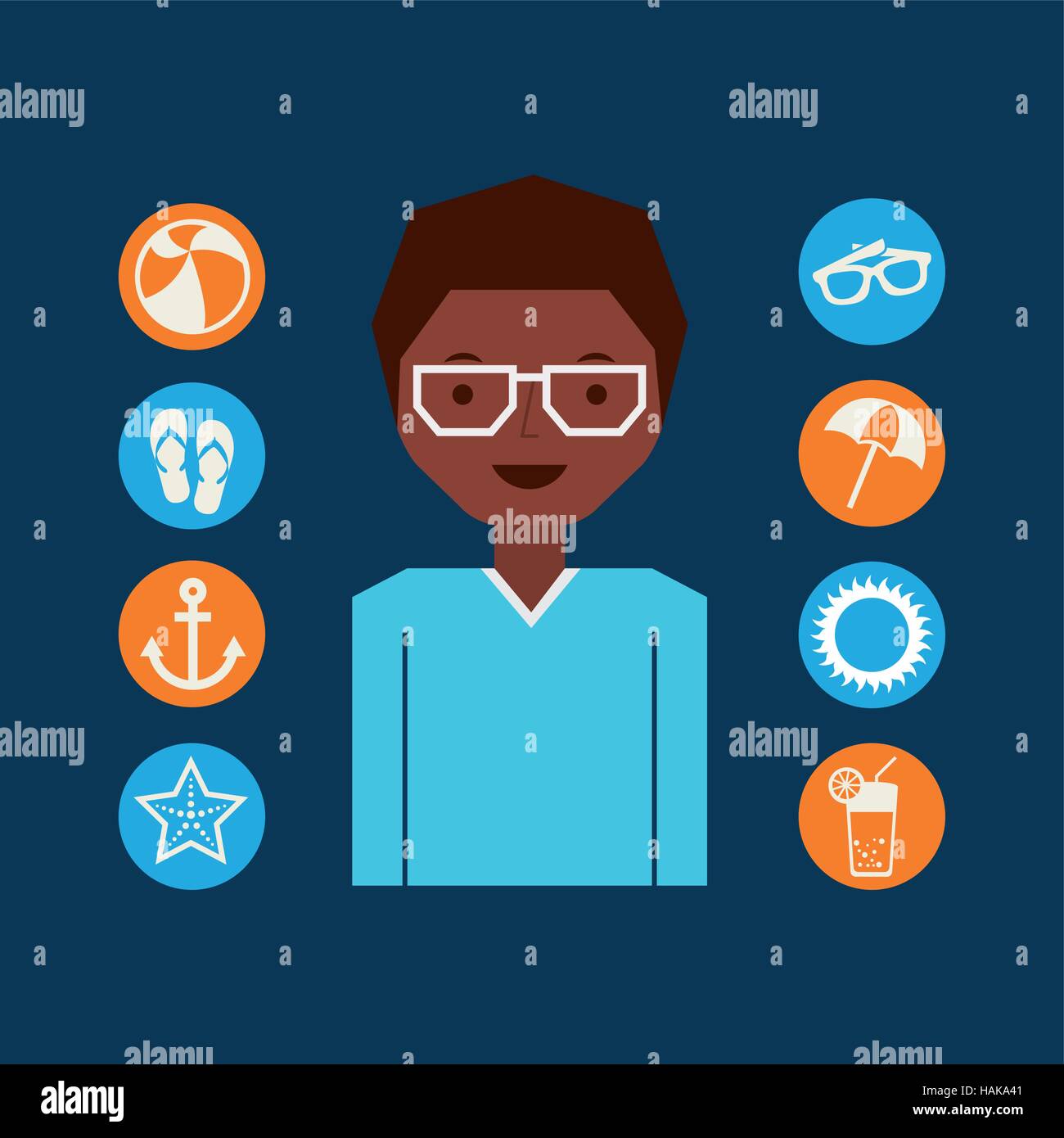 L'homme afro caractère vacances d'icônes collection vector illustration eps 10 Illustration de Vecteur
