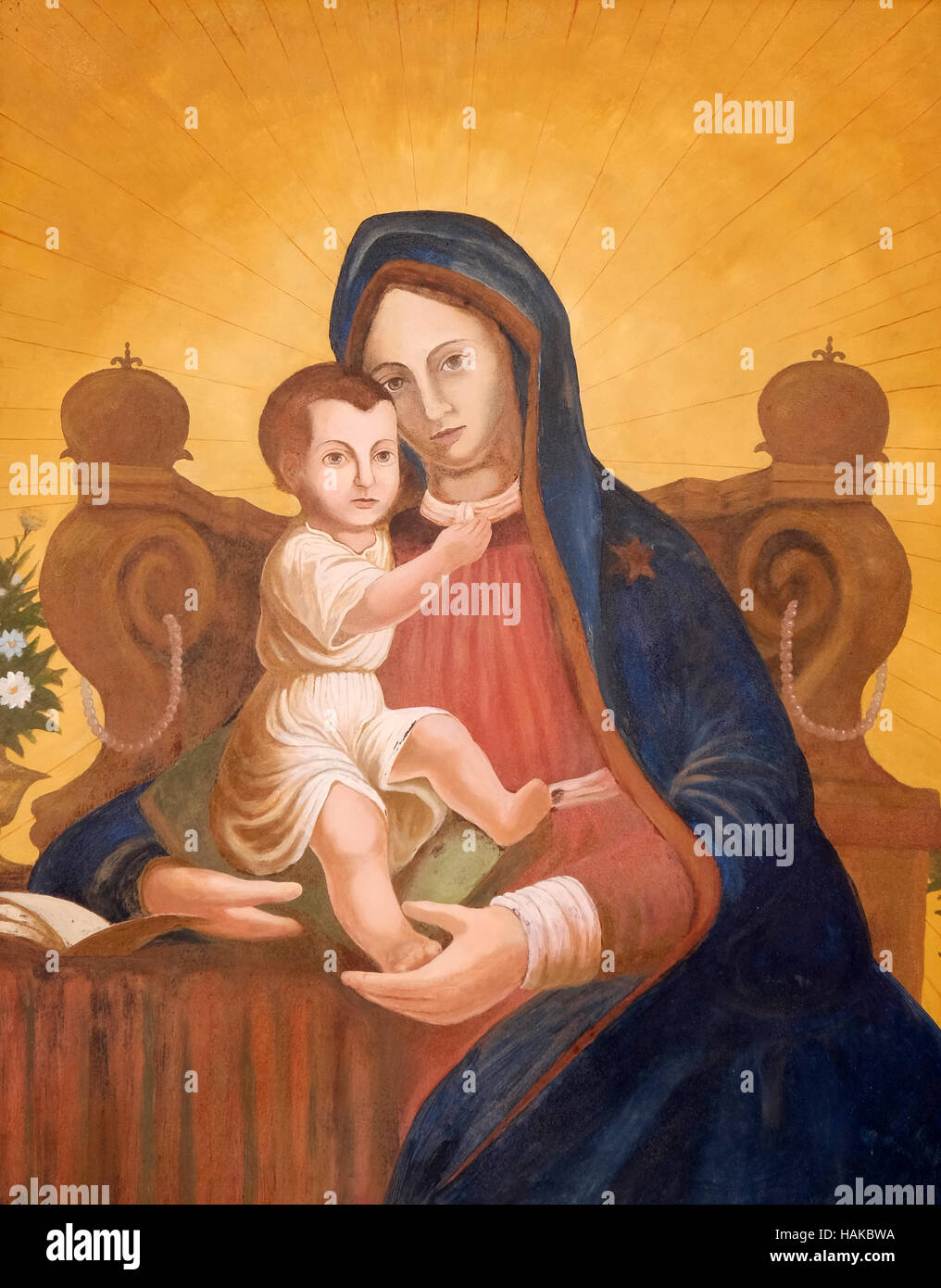 Grande Statuette Saint Marie à L'enfant Jésus – 133 Cm – Santon De Noël En Bois Massif