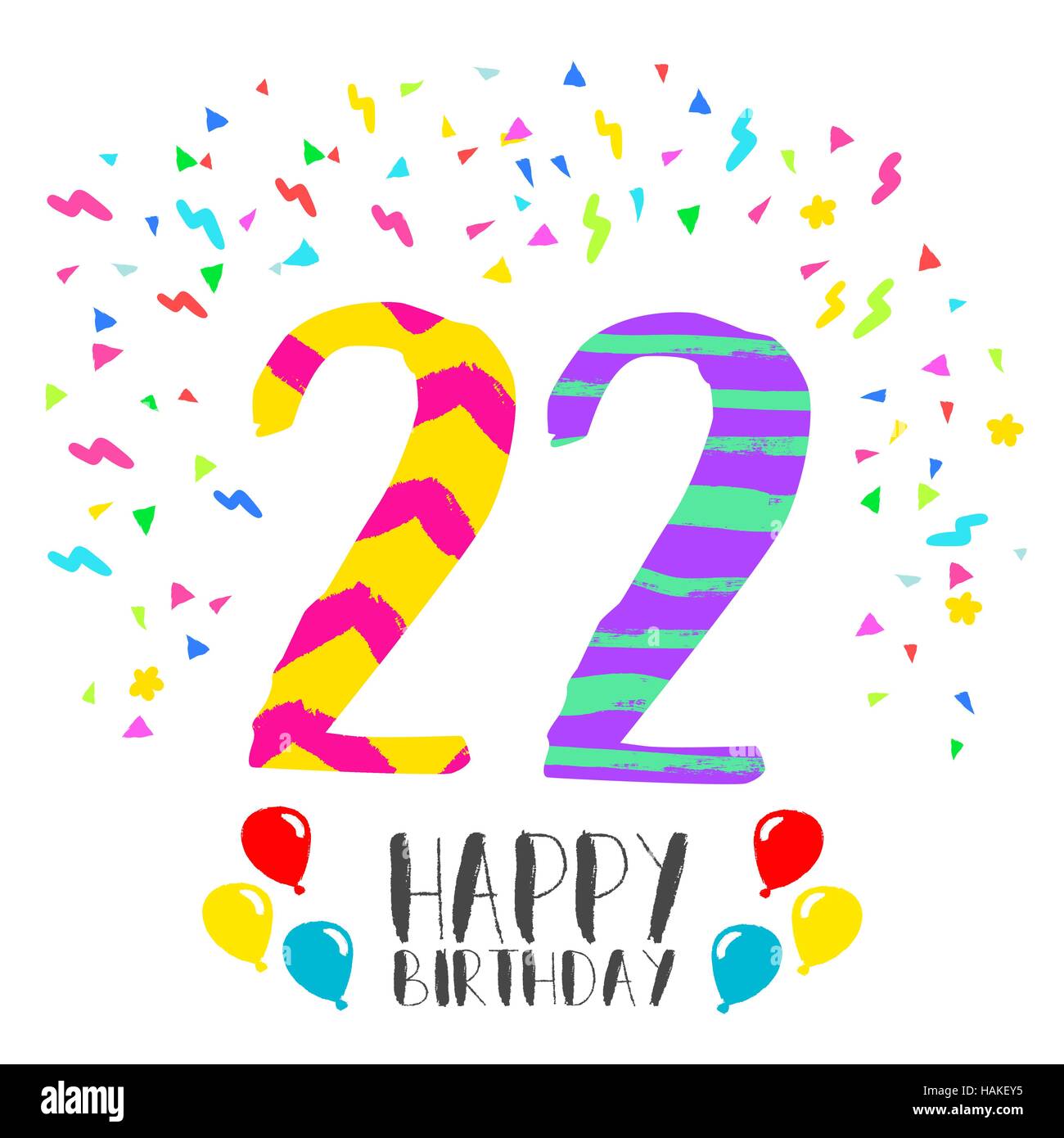 Joyeux Anniversaire Numero 22 Carte De Souhaits Pour Vingt Deux Ans Dans Fun Art Style Avec Partie De Confettis Invitation Anniversaire Felicitations Image Vectorielle Stock Alamy