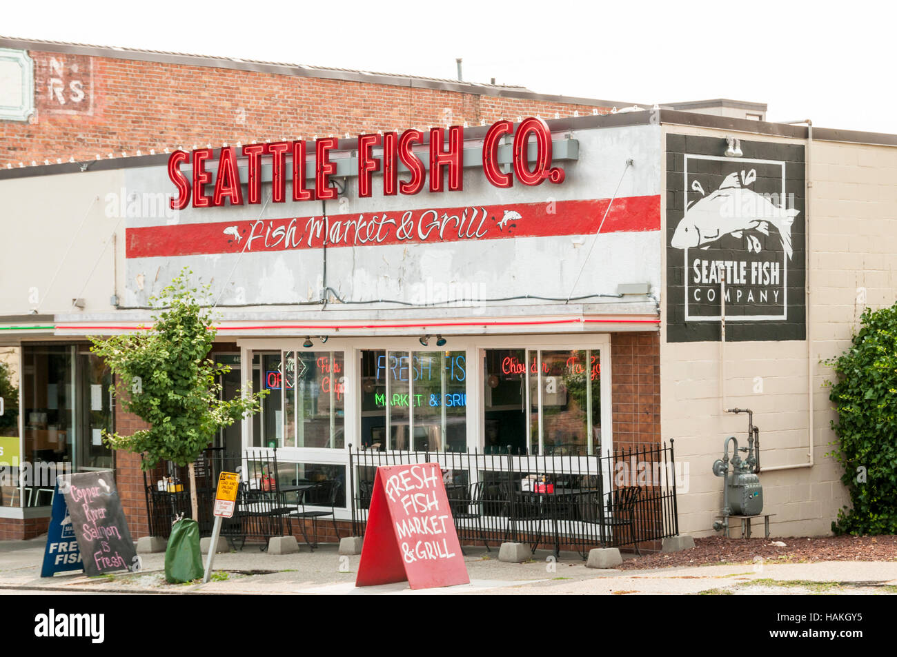 La boutique des Seattle Fish Company sur California Ave SW à la jonction à West Seattle. Banque D'Images