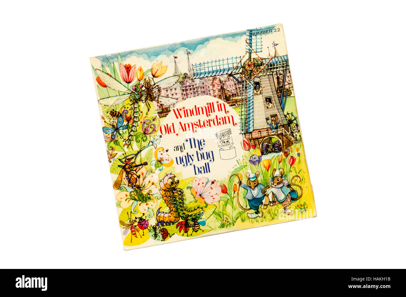 Moulin dans la vieille ville d'Amsterdam et le vilain bug Ball par Ronnie Hilton publié en 1970. Banque D'Images