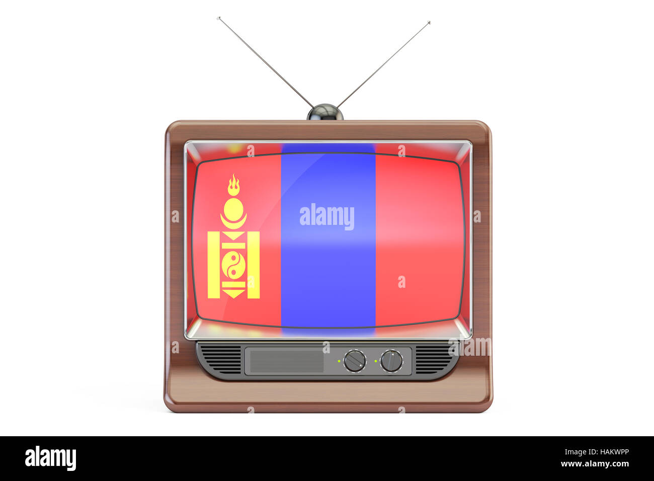 Vieux téléviseur avec le drapeau de la Mongolie. Concept de télévision, rendu 3D Banque D'Images Vieux téléviseur avec le drapeau de la Mongolie. Concept de télévision, rendu 3D Banque D'Images