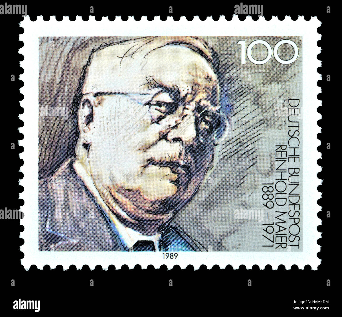 Timbre allemand (1989) : Reinhold Maier (1889 - 1971) homme politique allemand et le président de la FDP de 1957-1960 Banque D'Images