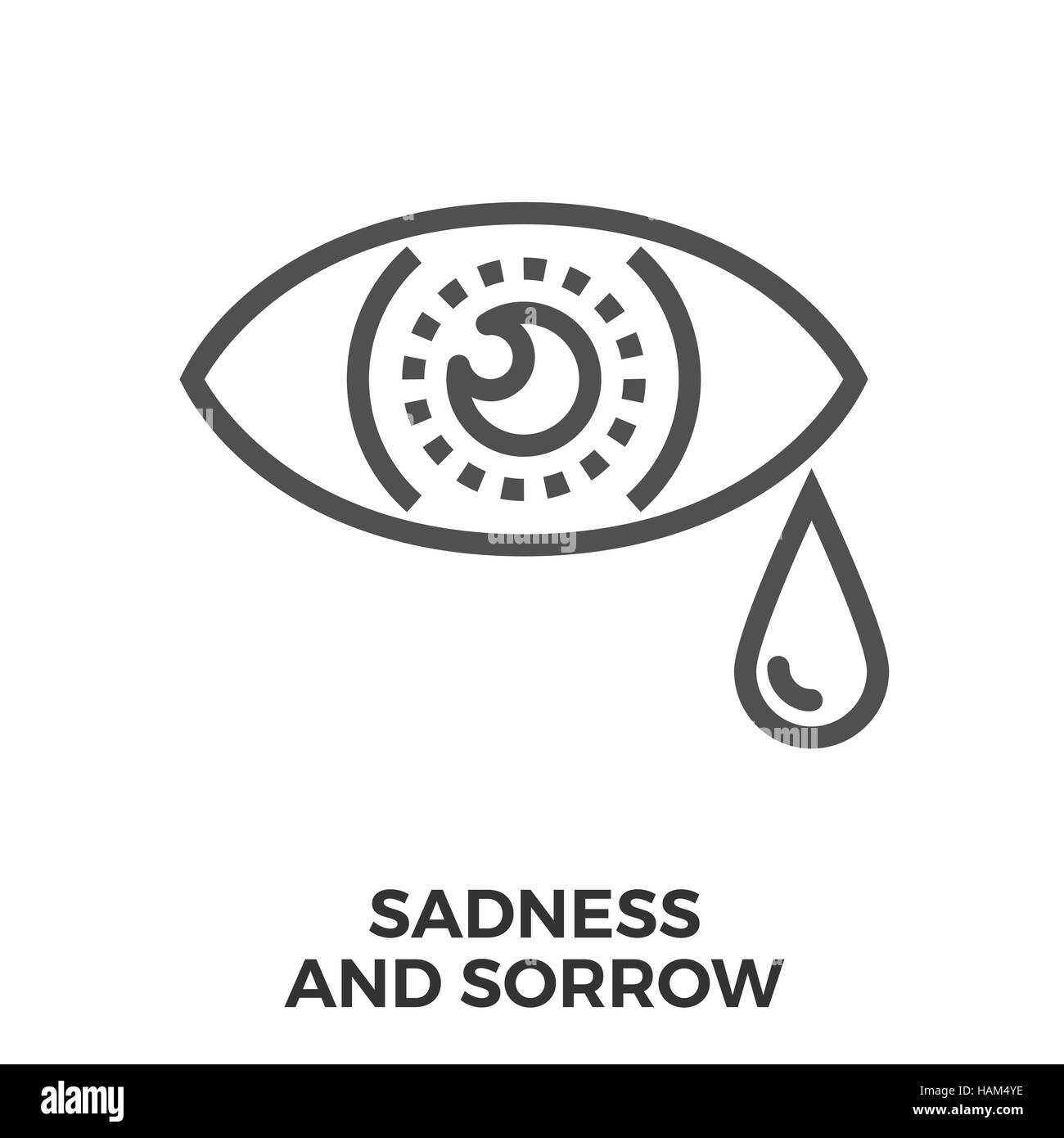 Tristesse et douleur fine ligne Icône vecteur isolé sur le fond blanc. Illustration de Vecteur