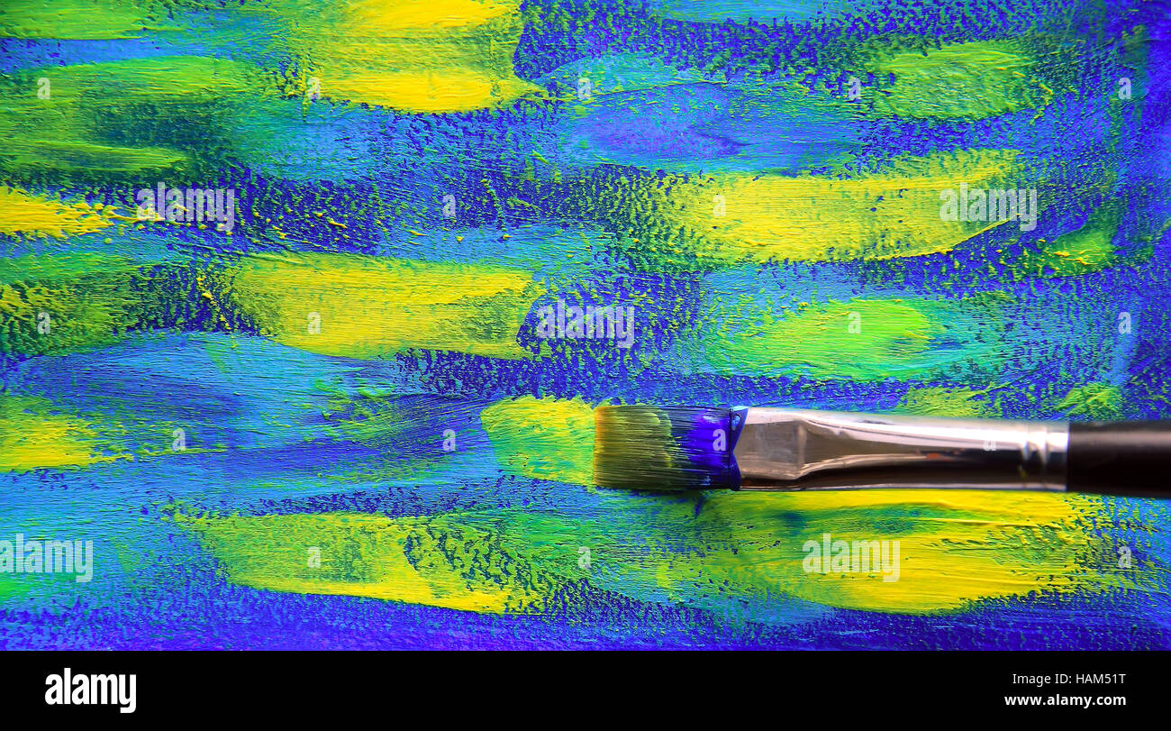 Arrière-plan gros plan de pinceau et palette. Banque D'Images